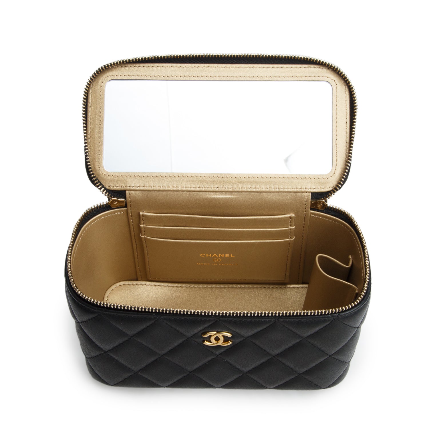 Chanel Black Lambskin Quilted Pearl Crush Small Vanity Case