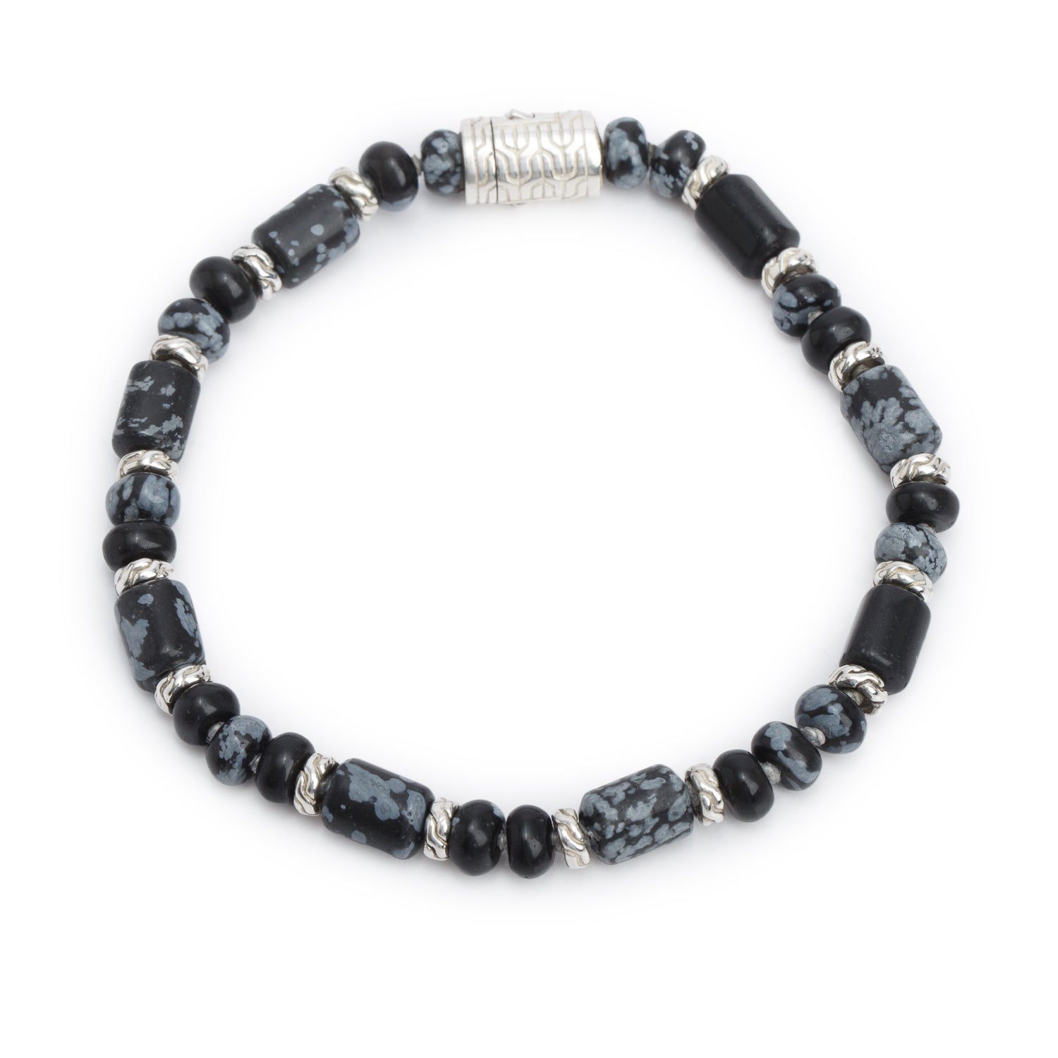 John Hardy Sterling Silver Classic Chain Snowflake Obsidian Bead Bracelet