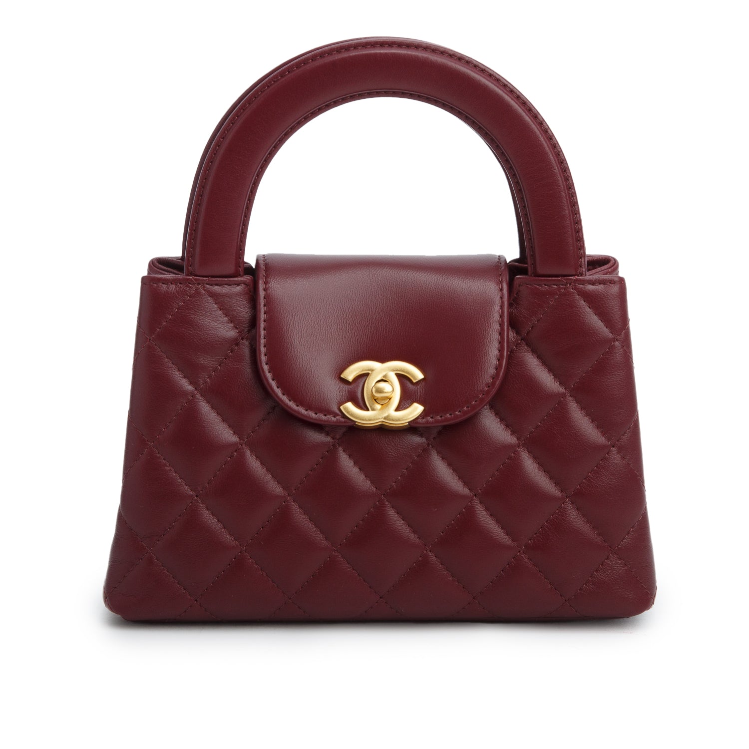 Chanel Burgundy Shiny Aged Calfskin Quilted Nano Kelly Shopper w/ Box