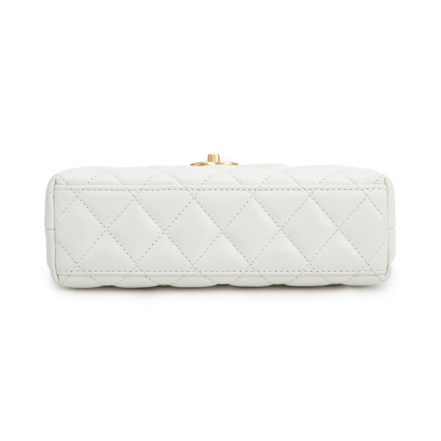 Chanel White Shiny Aged Calfskin Quilted Nano Kelly Shopper w/ Box