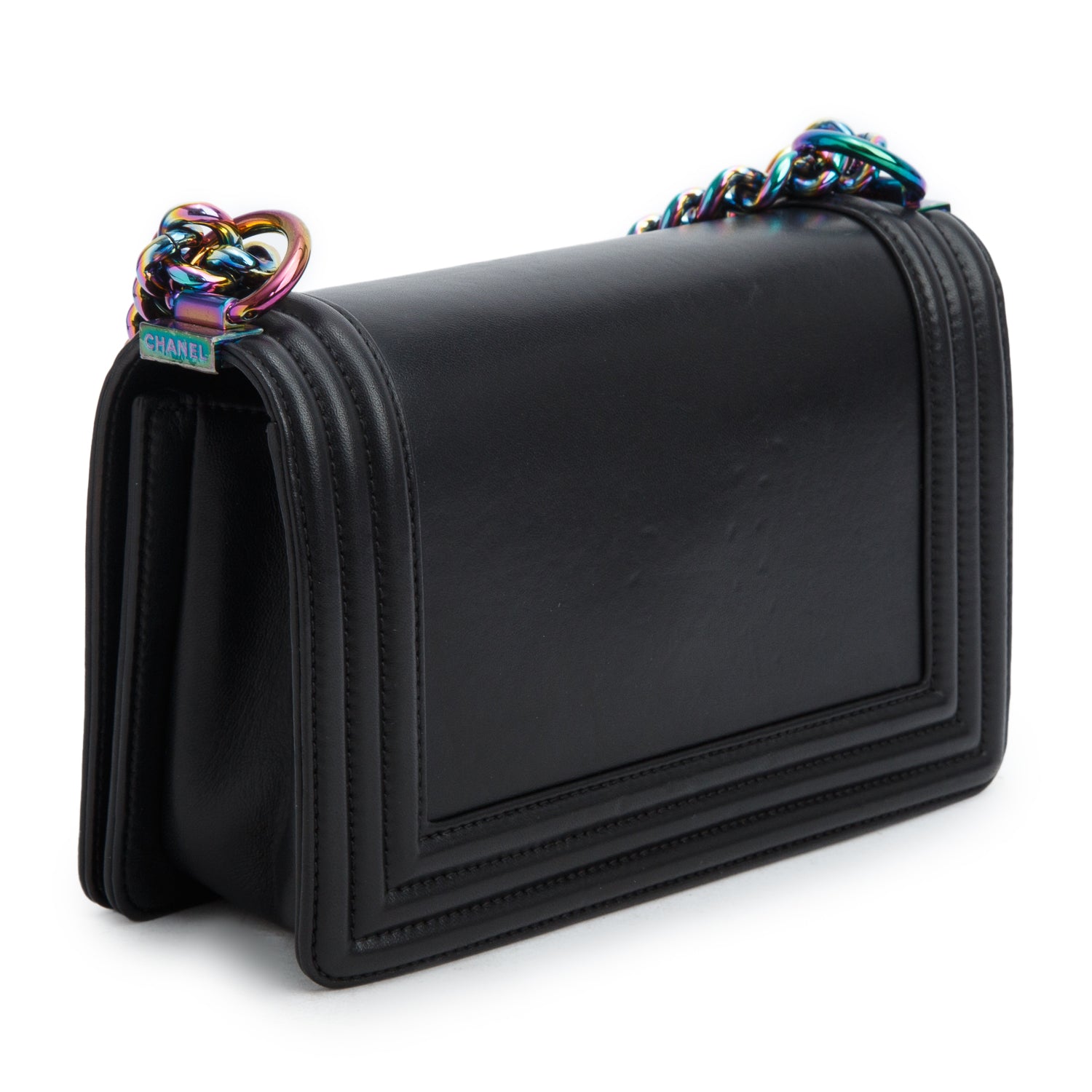 Chanel Iridescent Metal Black Lambskin Leather LED Small Boy Bag w/ Box & Authenticity Card