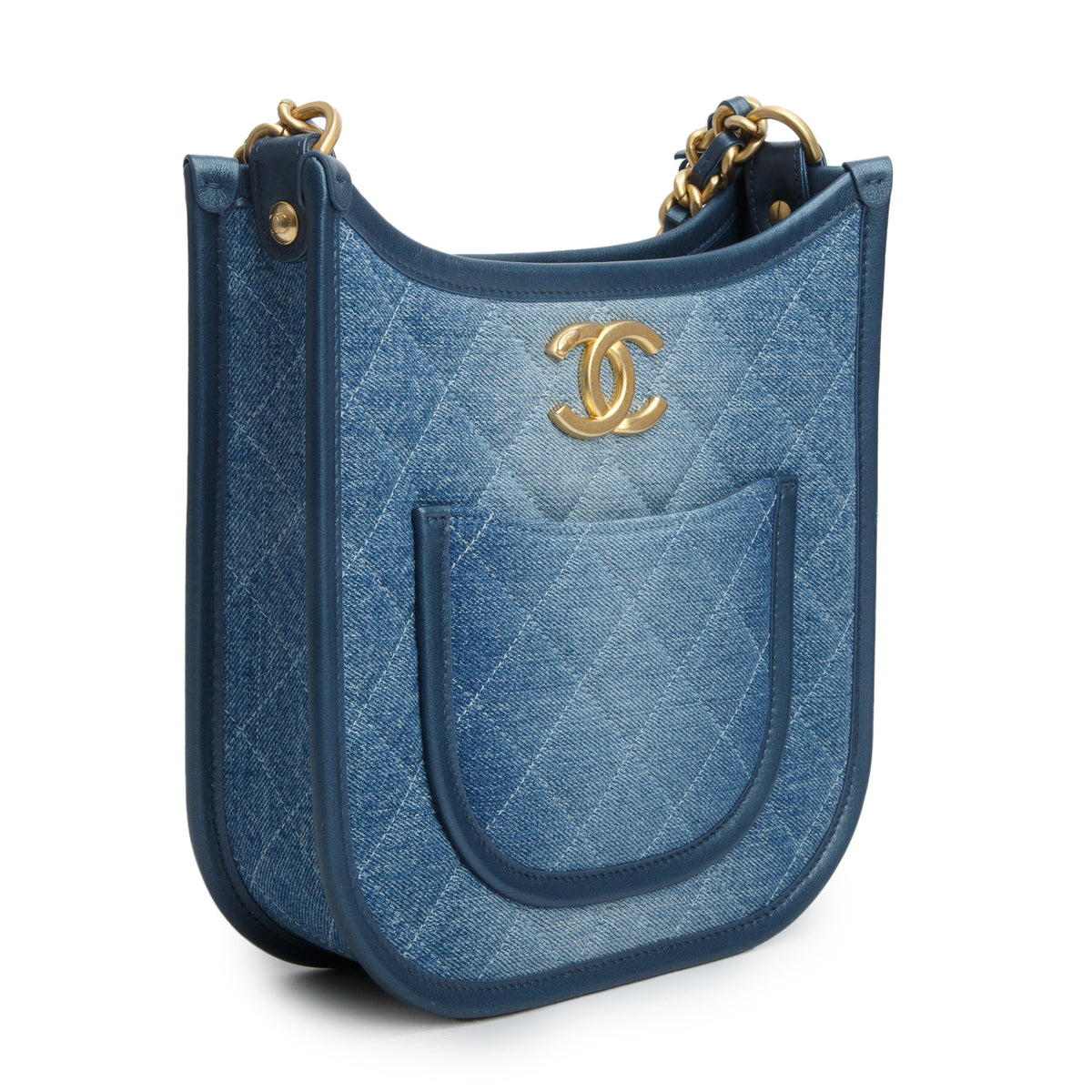 Chanel 2024 Blue Washed Denim Quilted Small Hobo w/ Box & Receipt