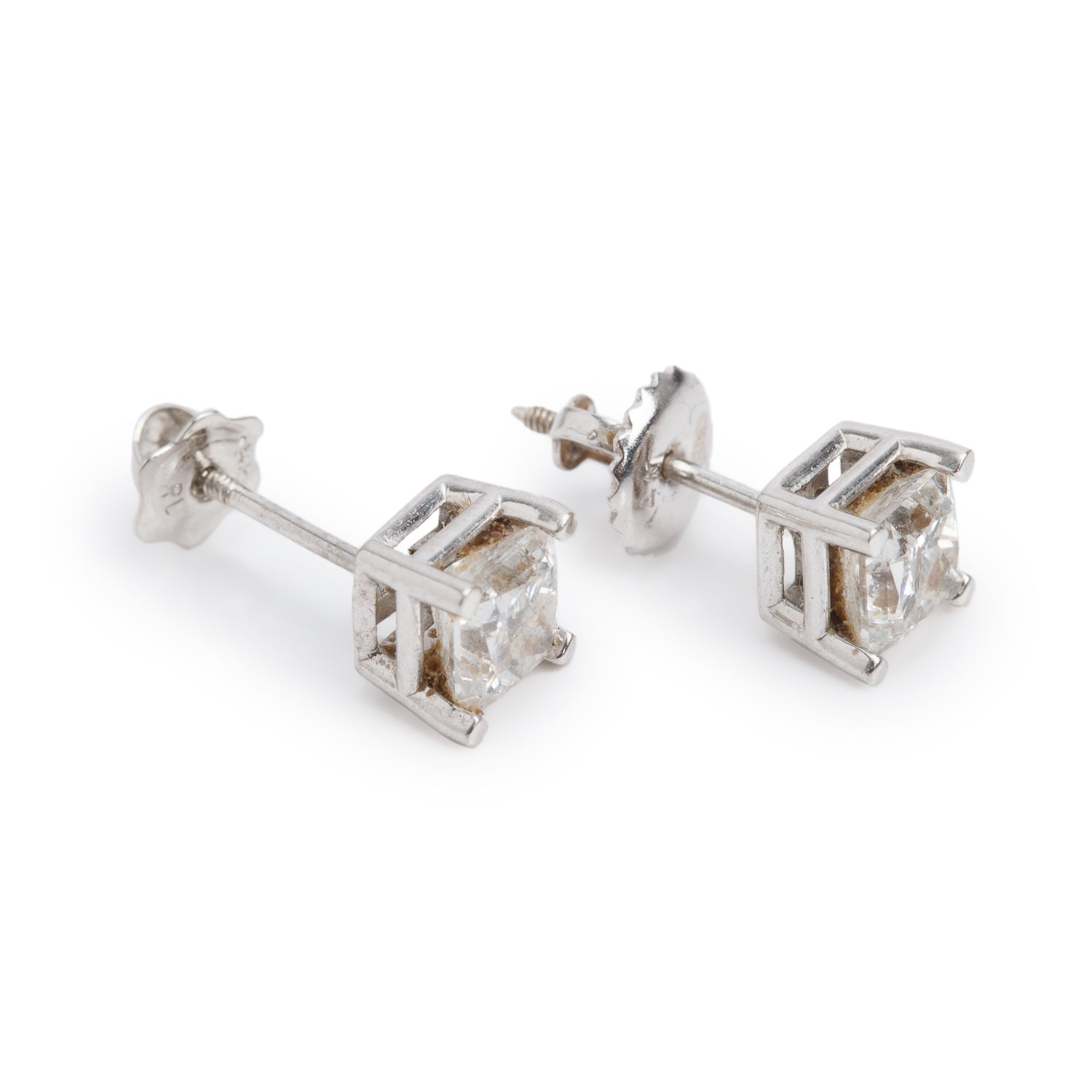 14k White Gold 1.04 tcw. Princess Cut Diamond Stud Earrings