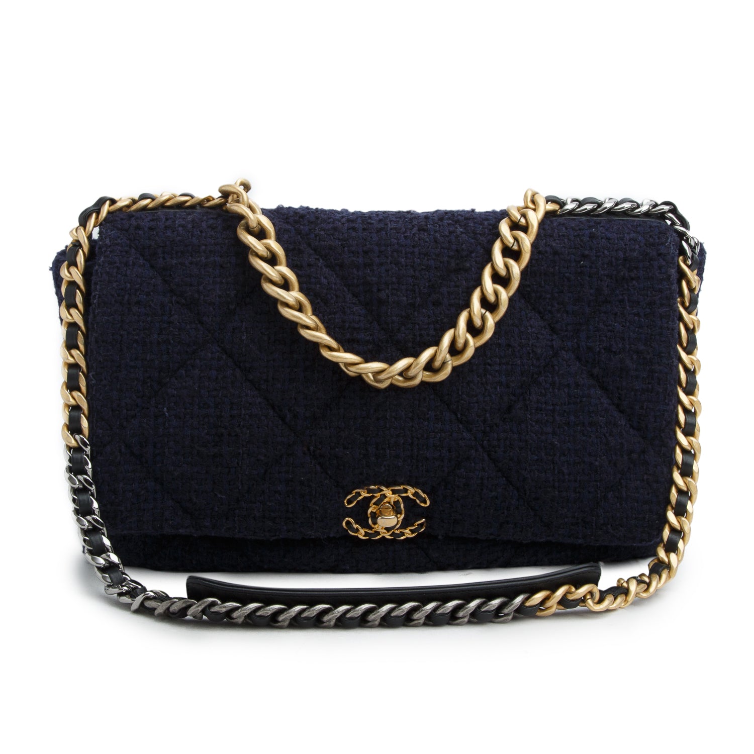Chanel 2020 Navy Tweed Quilted Maxi Chanel 19 Flap