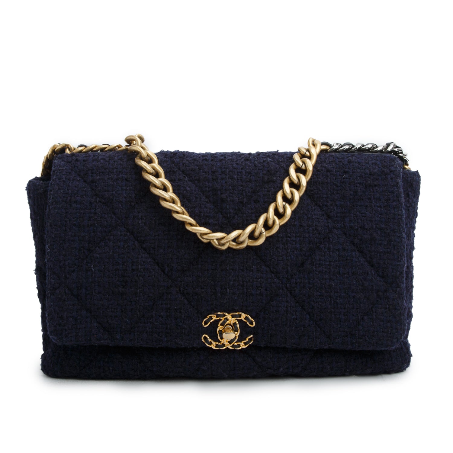 Chanel 2020 Navy Tweed Quilted Maxi Chanel 19 Flap