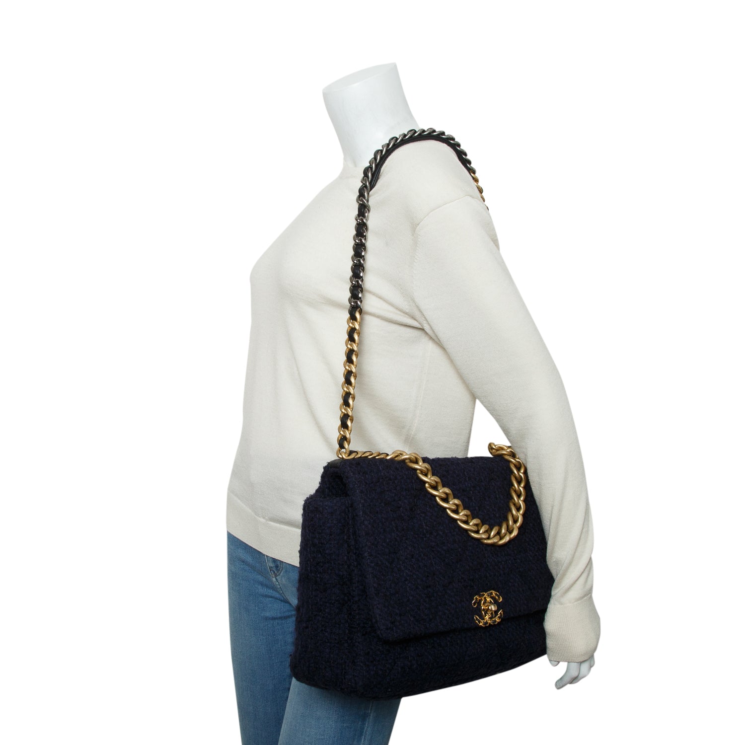 Chanel 2020 Navy Tweed Quilted Maxi Chanel 19 Flap