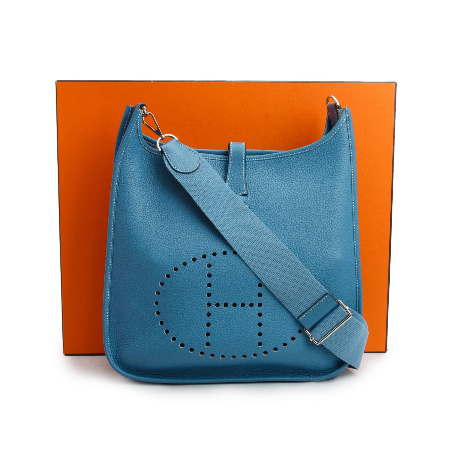 Hermes Blue Jean Taurillon Clemence Evelyne III 33 w/ Box