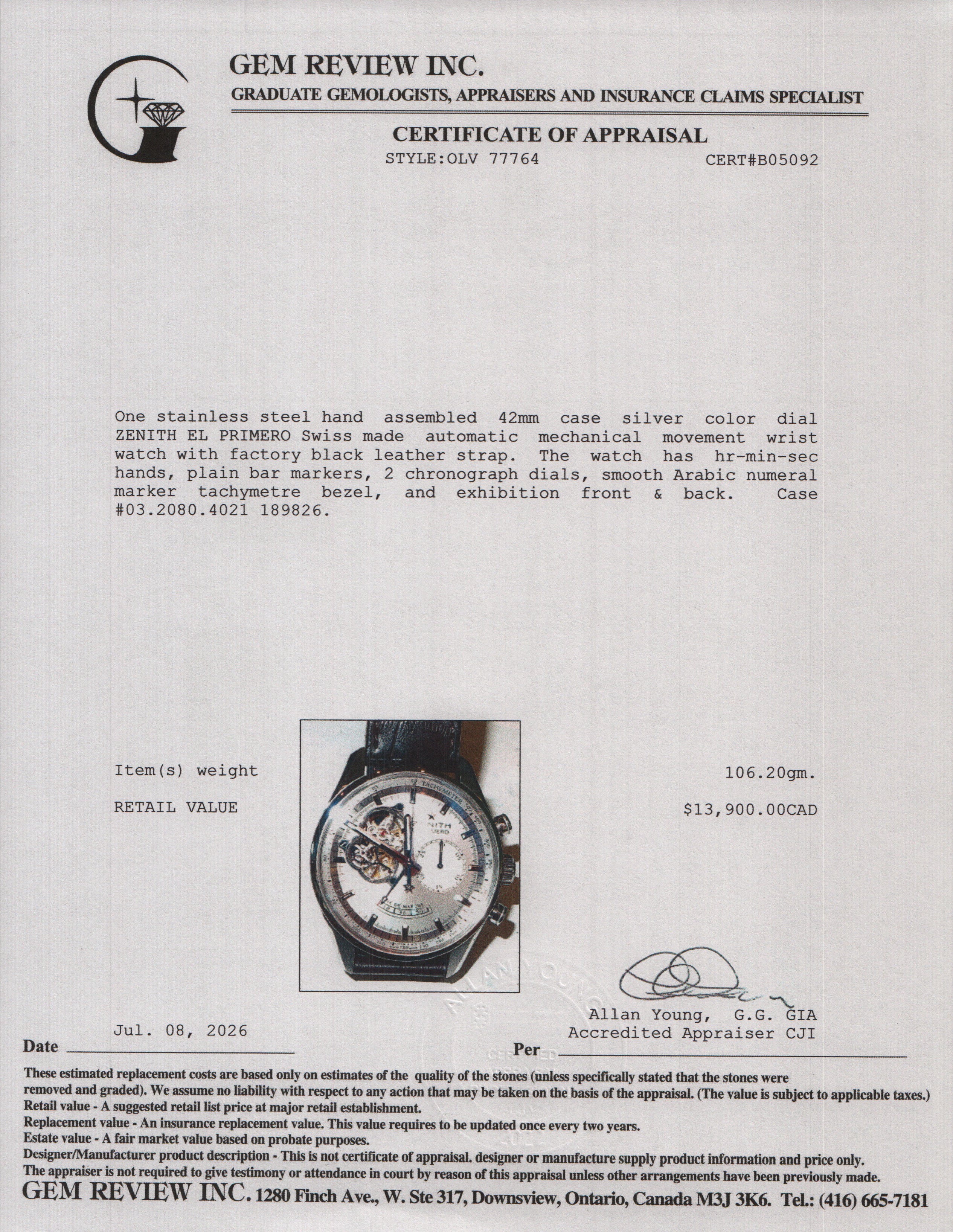 Zenith Stainless Steel El Primero Chronomaster 42 MM Automatic Chronograph Watch Silver Dial w/ Box