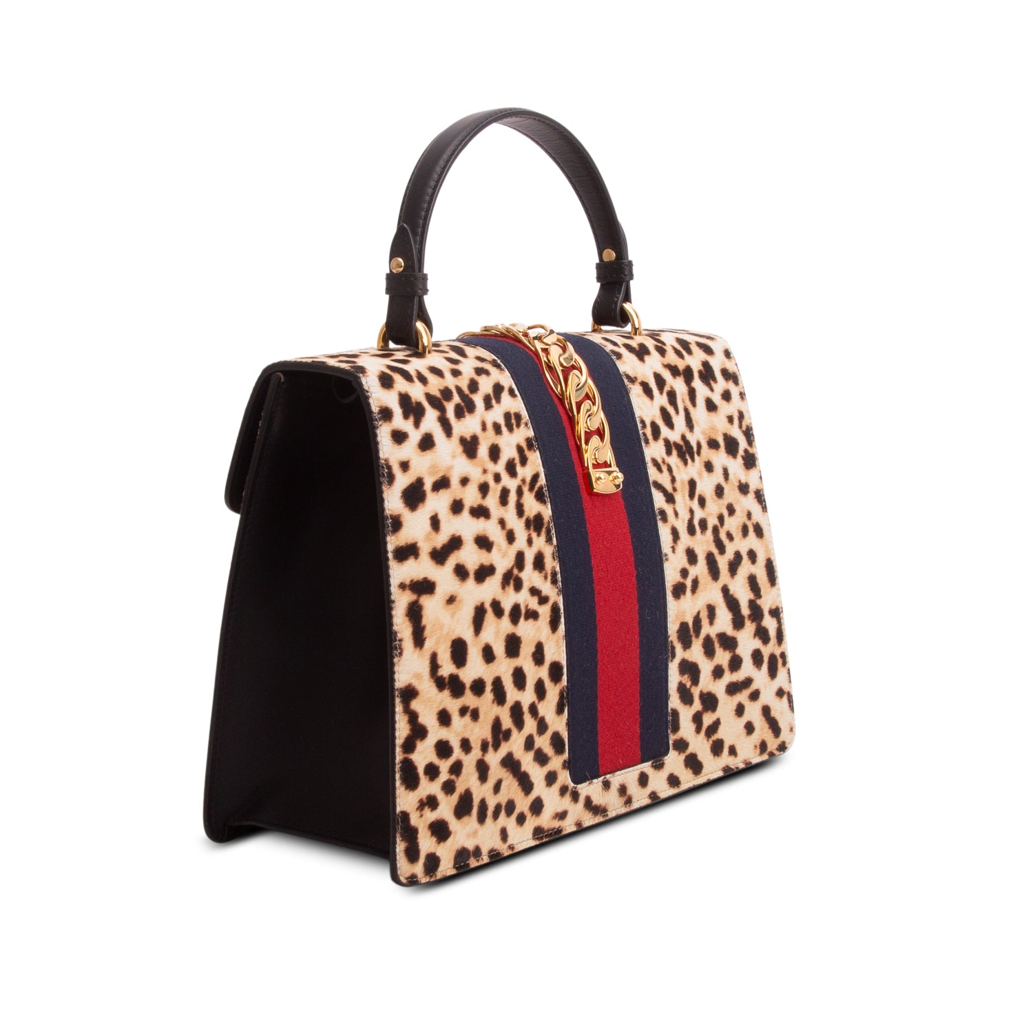 Gucci Calf Hair Leopard Print Medium Sylvie Top Handle Bag w/ Strap