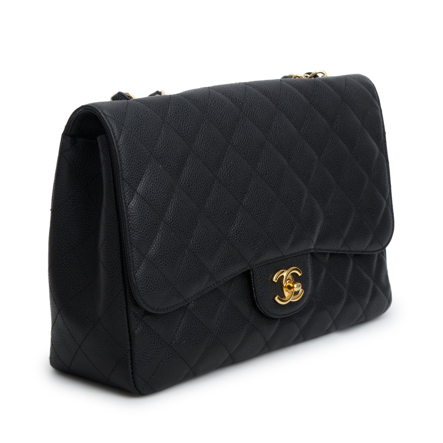 Chanel Black Caviar Classic Jumbo Single Flap Bag w/ Authenticity Card