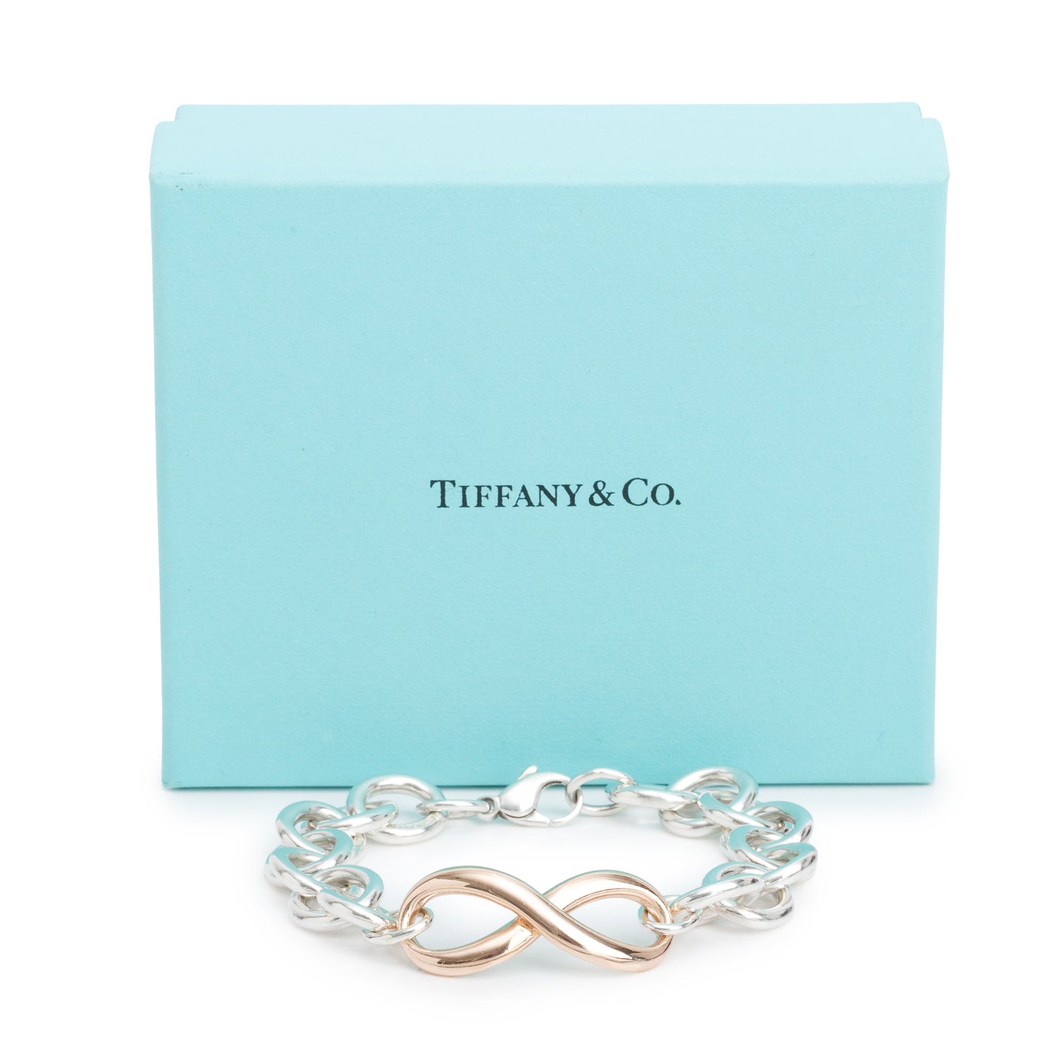 Tiffany & Co. Sterling Silver & Rubedo Metal Large Infinity Link Bracelet w/ Box