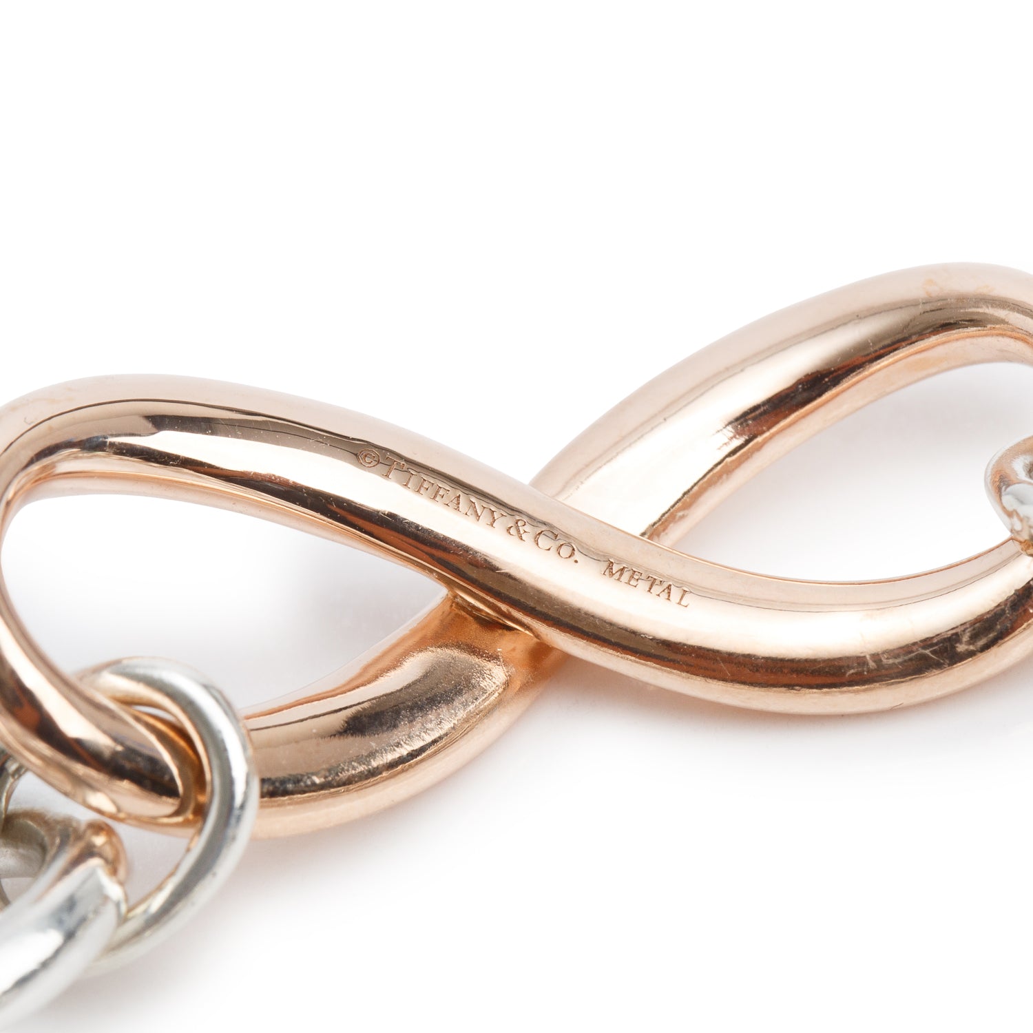 Tiffany & Co. Sterling Silver & Rubedo Metal Large Infinity Link Bracelet w/ Box