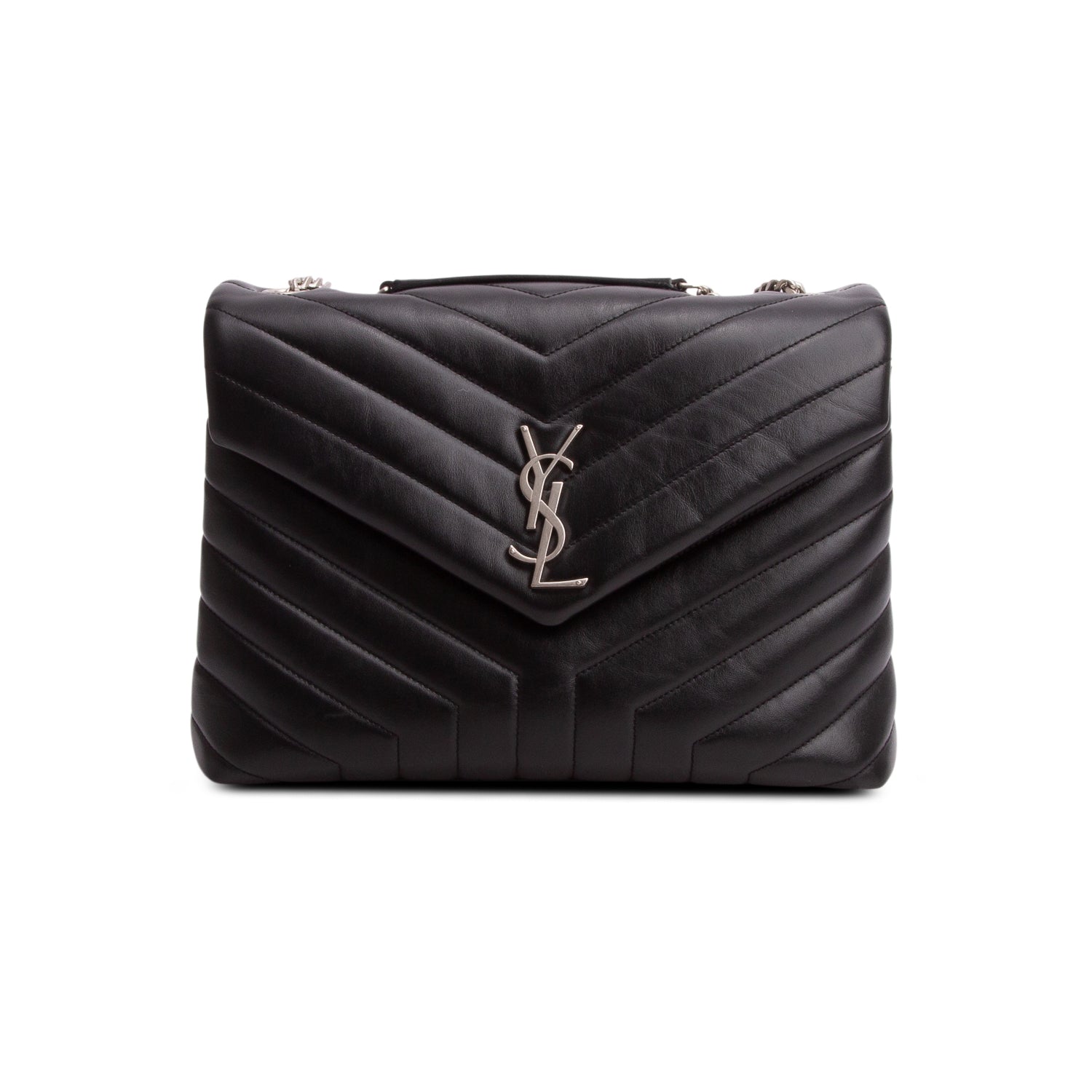 Saint Laurent Black Calfskin Y Quilted Monogram Medium Loulou Chain Satchel