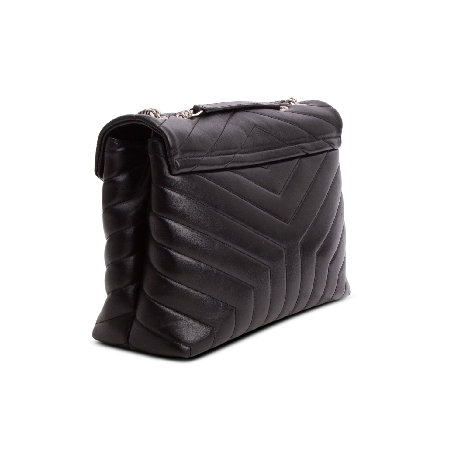 Saint Laurent Black Calfskin Y Quilted Monogram Medium Loulou Chain Satchel
