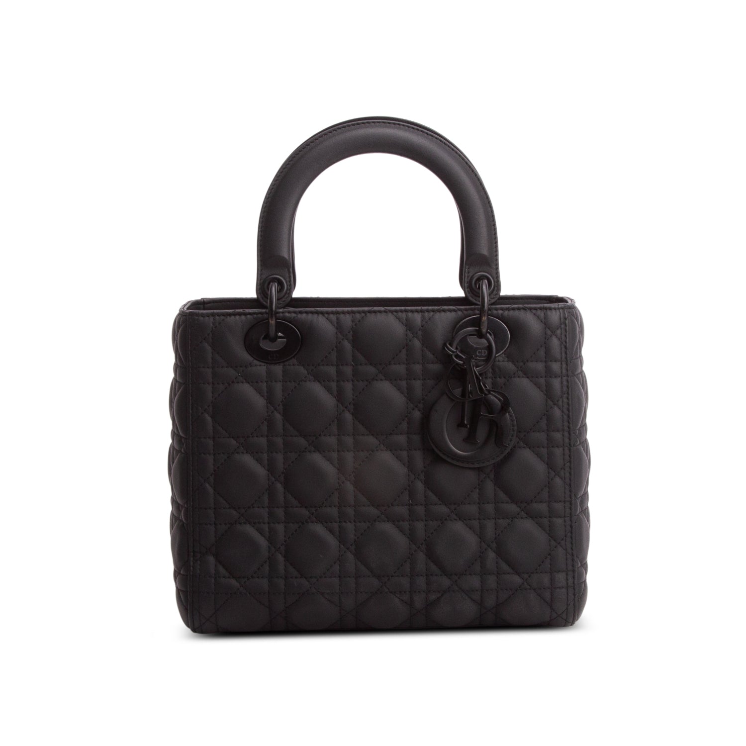 Christian Dior Black Ultra Matte Calfskin Cannage Medium Lady Dior w/ Authenticity Card & Strap