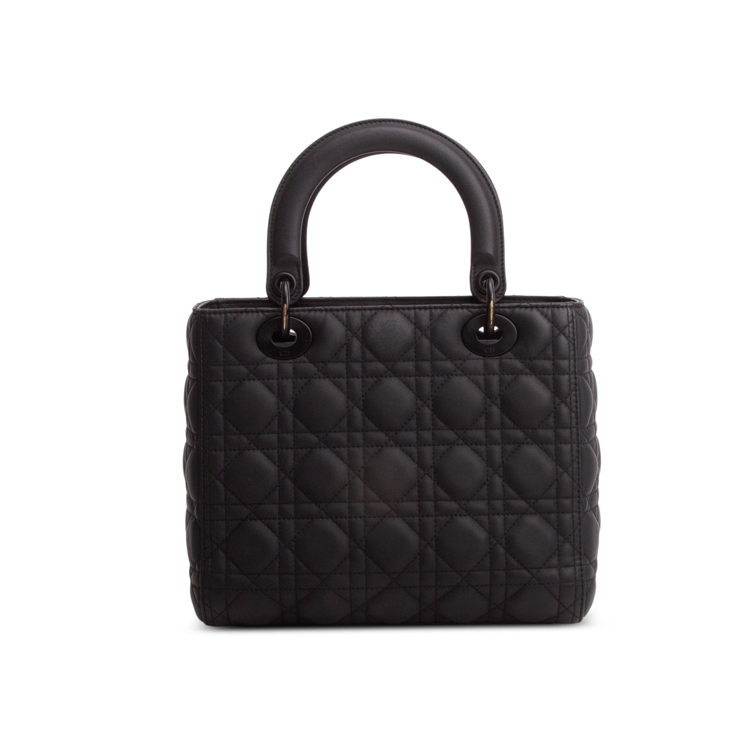 Christian Dior Black Ultra Matte Calfskin Cannage Medium Lady Dior w/ Authenticity Card & Strap