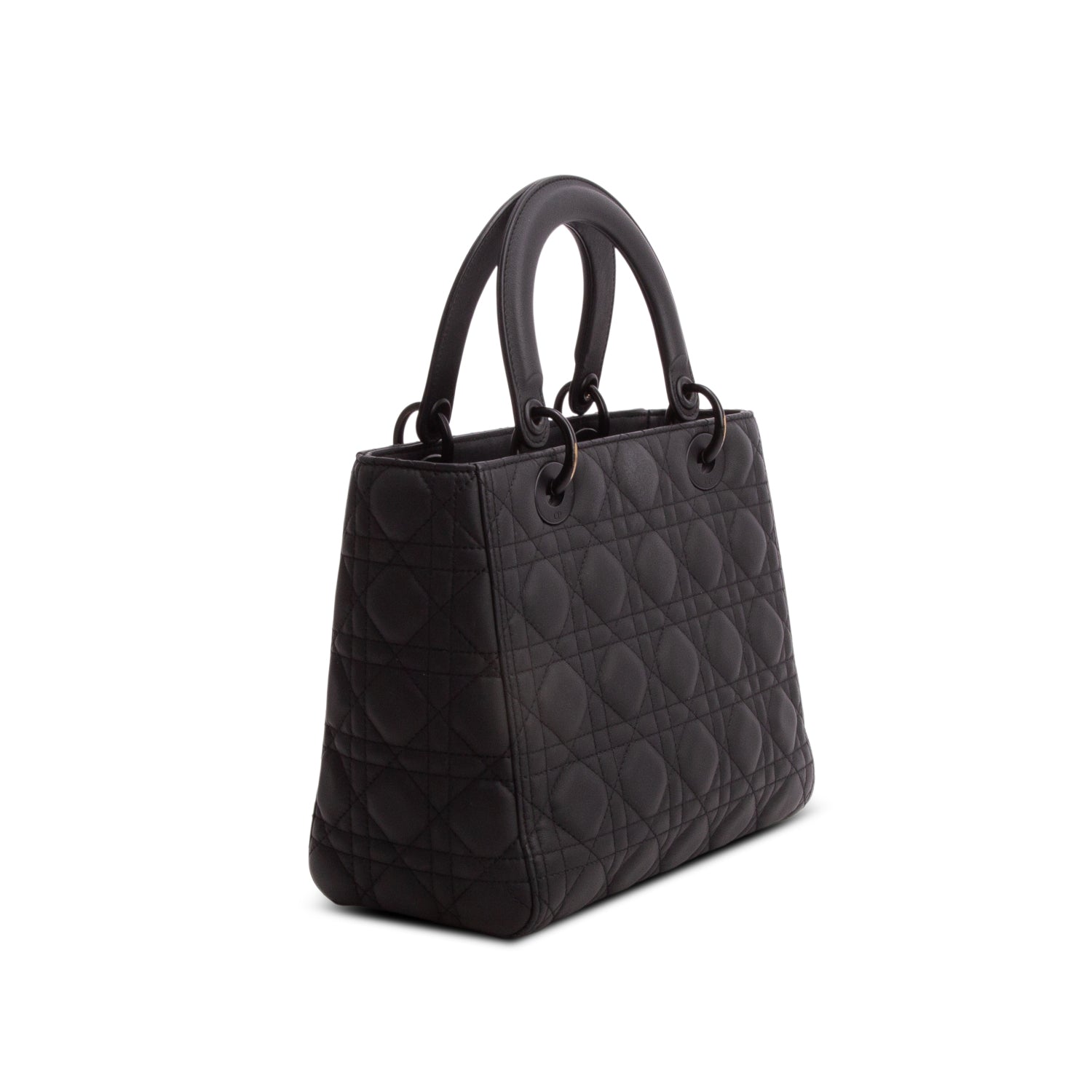 Christian Dior Black Ultra Matte Calfskin Cannage Medium Lady Dior w/ Authenticity Card & Strap