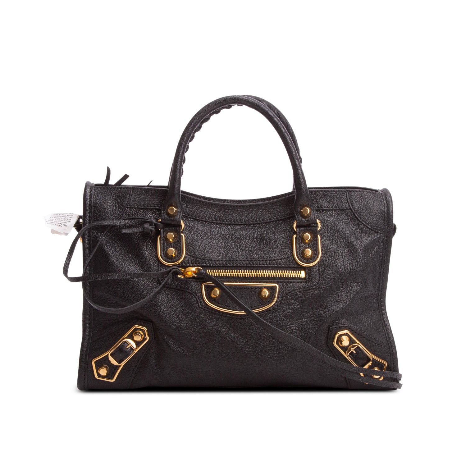 Balenciaga Black Agneau Arena Gold Hardware Small Le City Bag w/ Strap