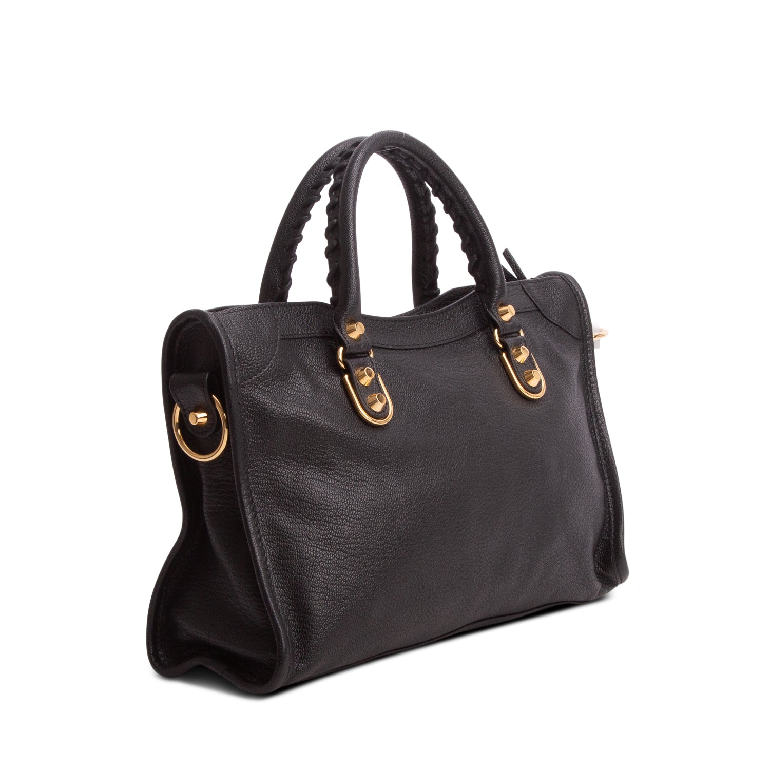 Balenciaga Black Agneau Arena Gold Hardware Small Le City Bag w/ Strap