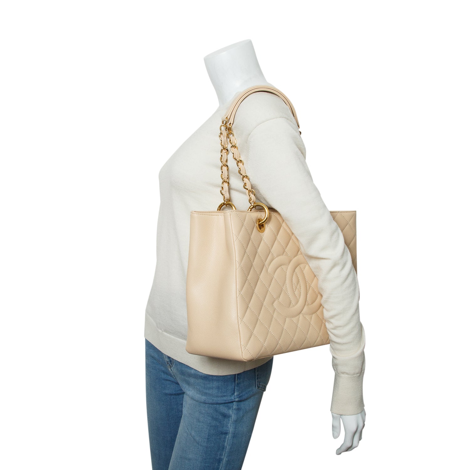 Chanel Beige Caviar Leather Grand Shopping Tote (GST) w/ Box & Authenticity Card