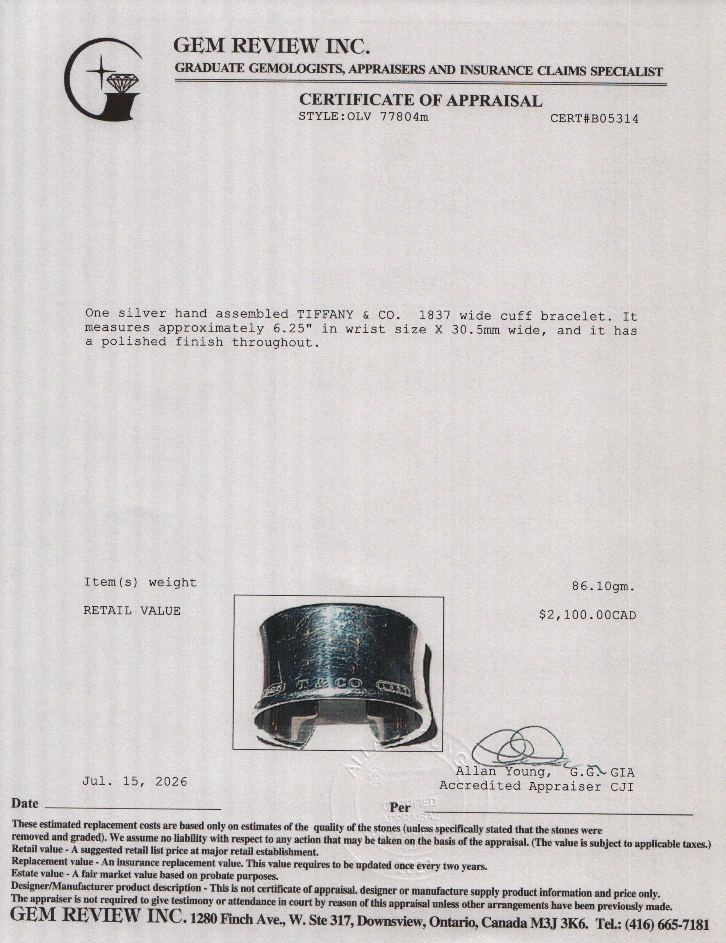 Tiffany & Co. Sterling Silver 1837 Wide Cuff Bracelet