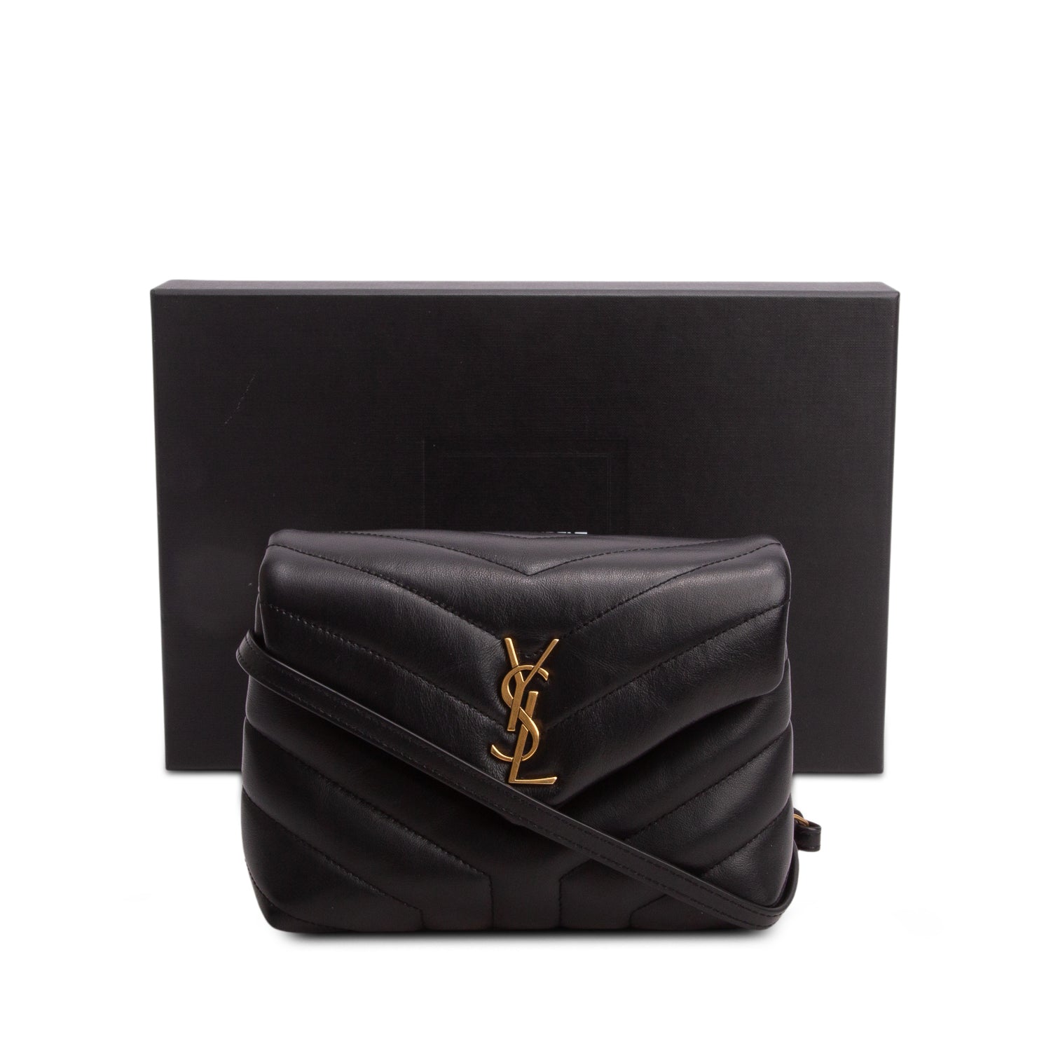Saint Laurent Black Calfskin Y Quilted Monogram Toy Loulou Crossbody Bag w/ Box