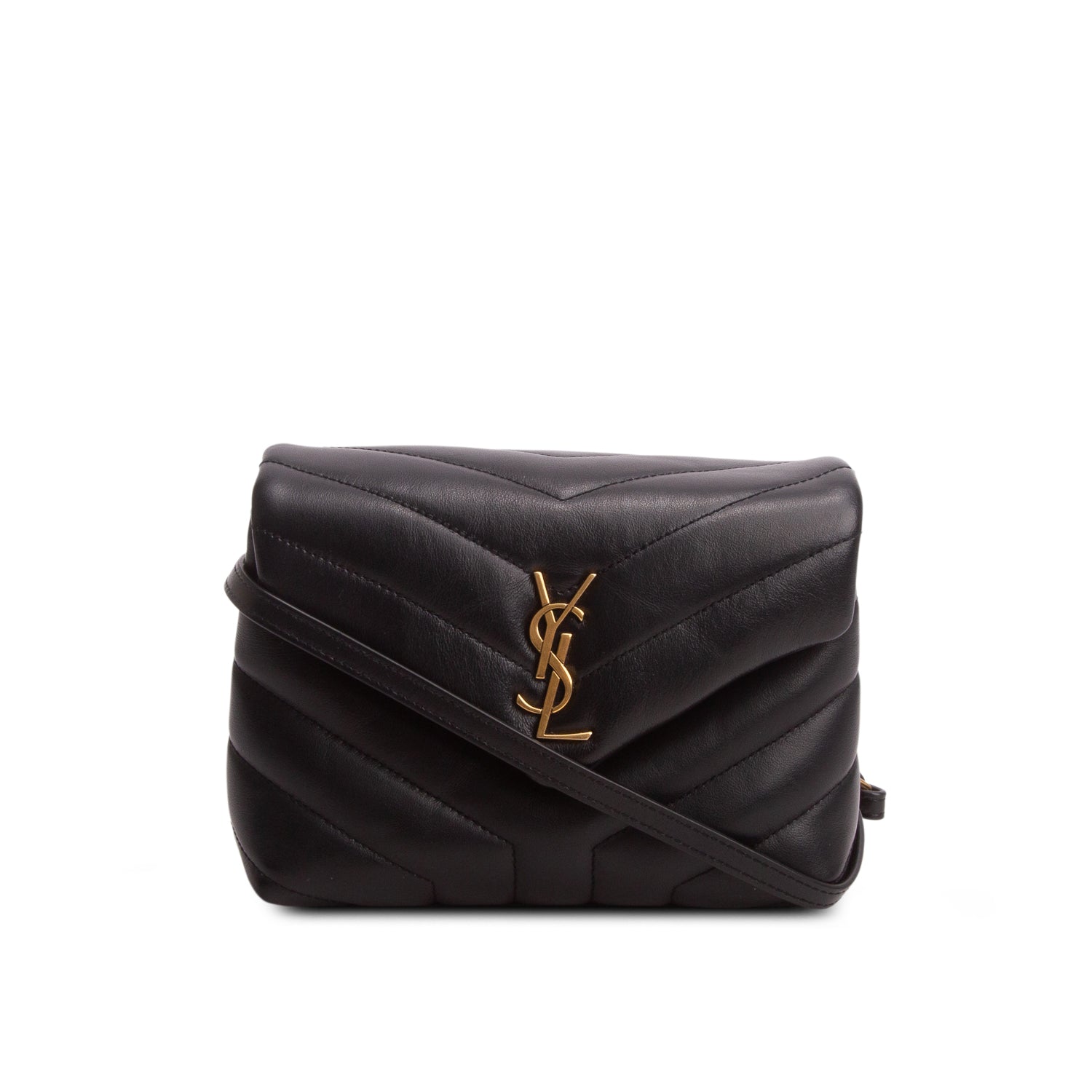 Saint Laurent Black Calfskin Y Quilted Monogram Toy Loulou Crossbody Bag w/ Box
