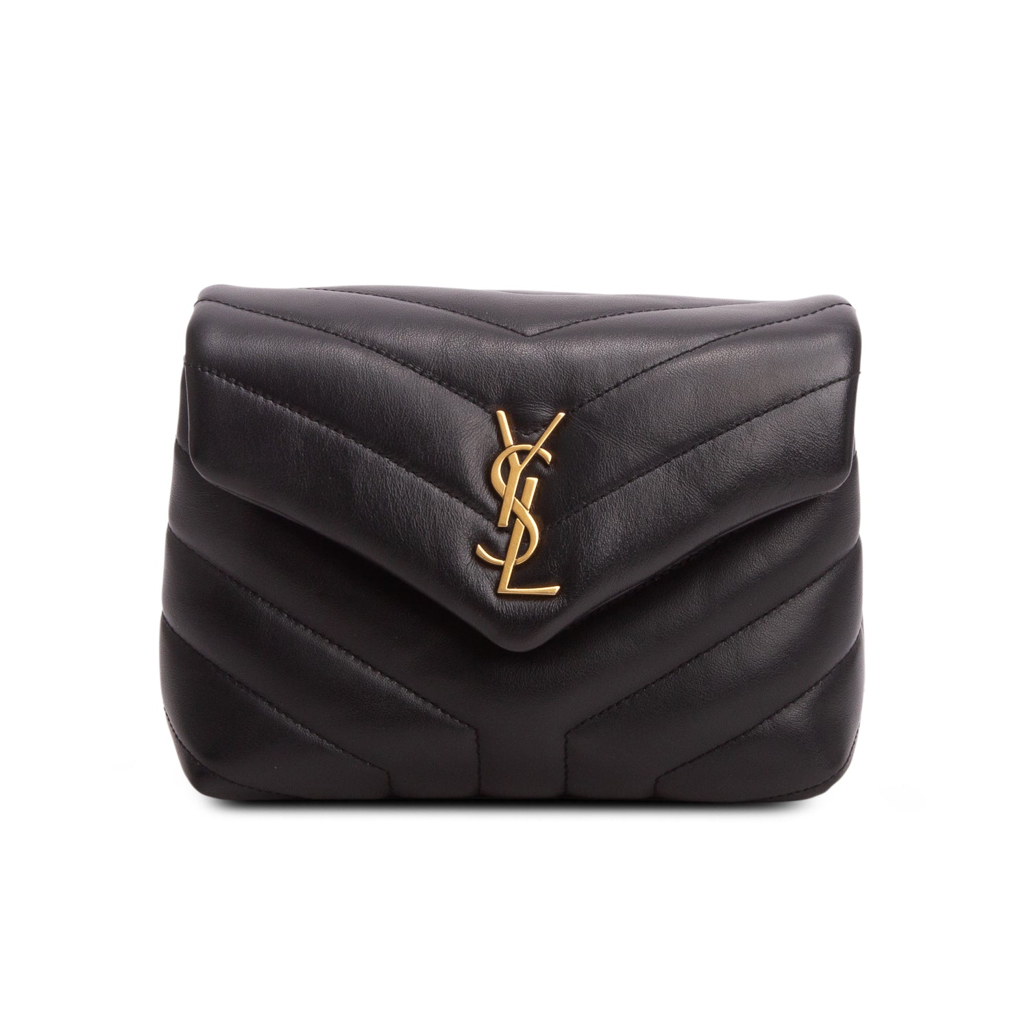 Saint Laurent Black Calfskin Y Quilted Monogram Toy Loulou Crossbody Bag w/ Box
