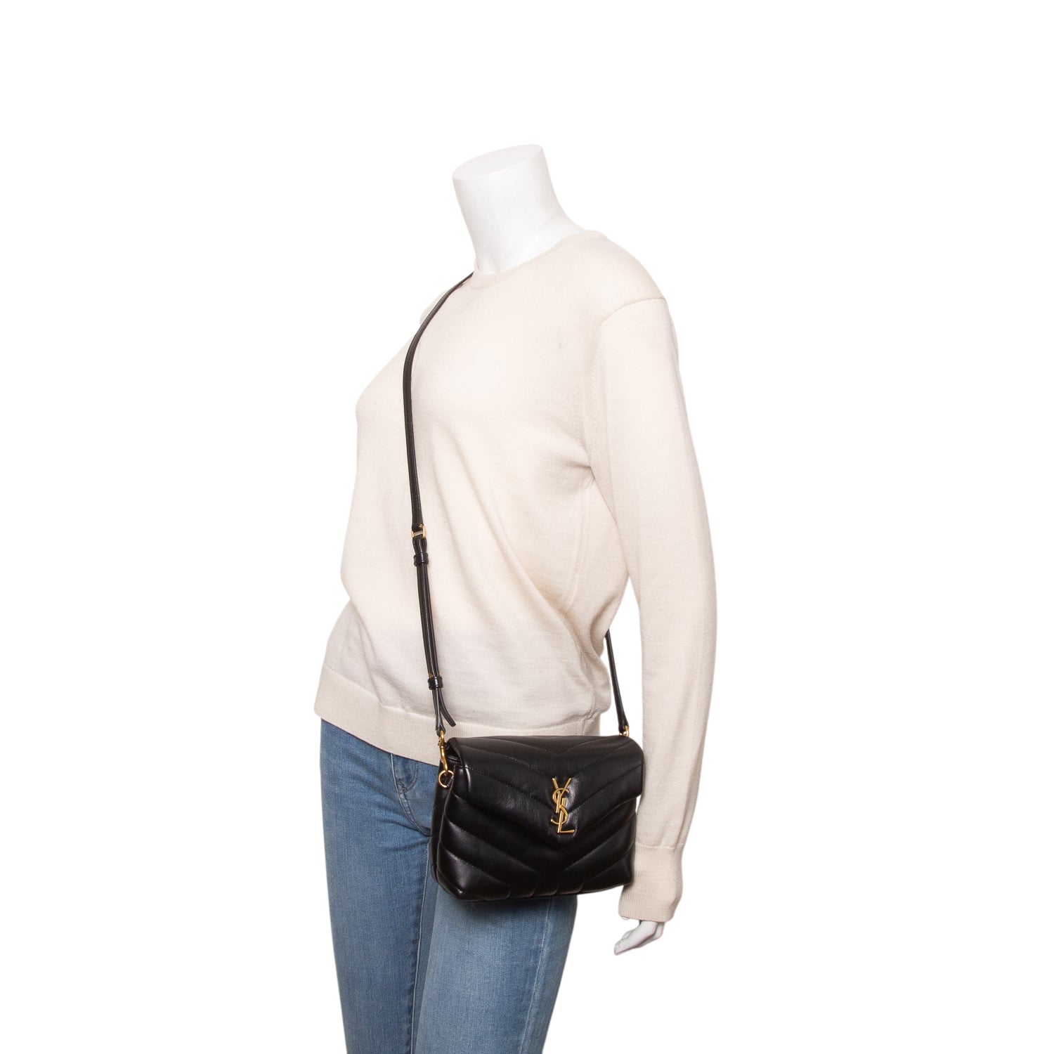 Saint Laurent Black Calfskin Y Quilted Monogram Toy Loulou Crossbody Bag w/ Box