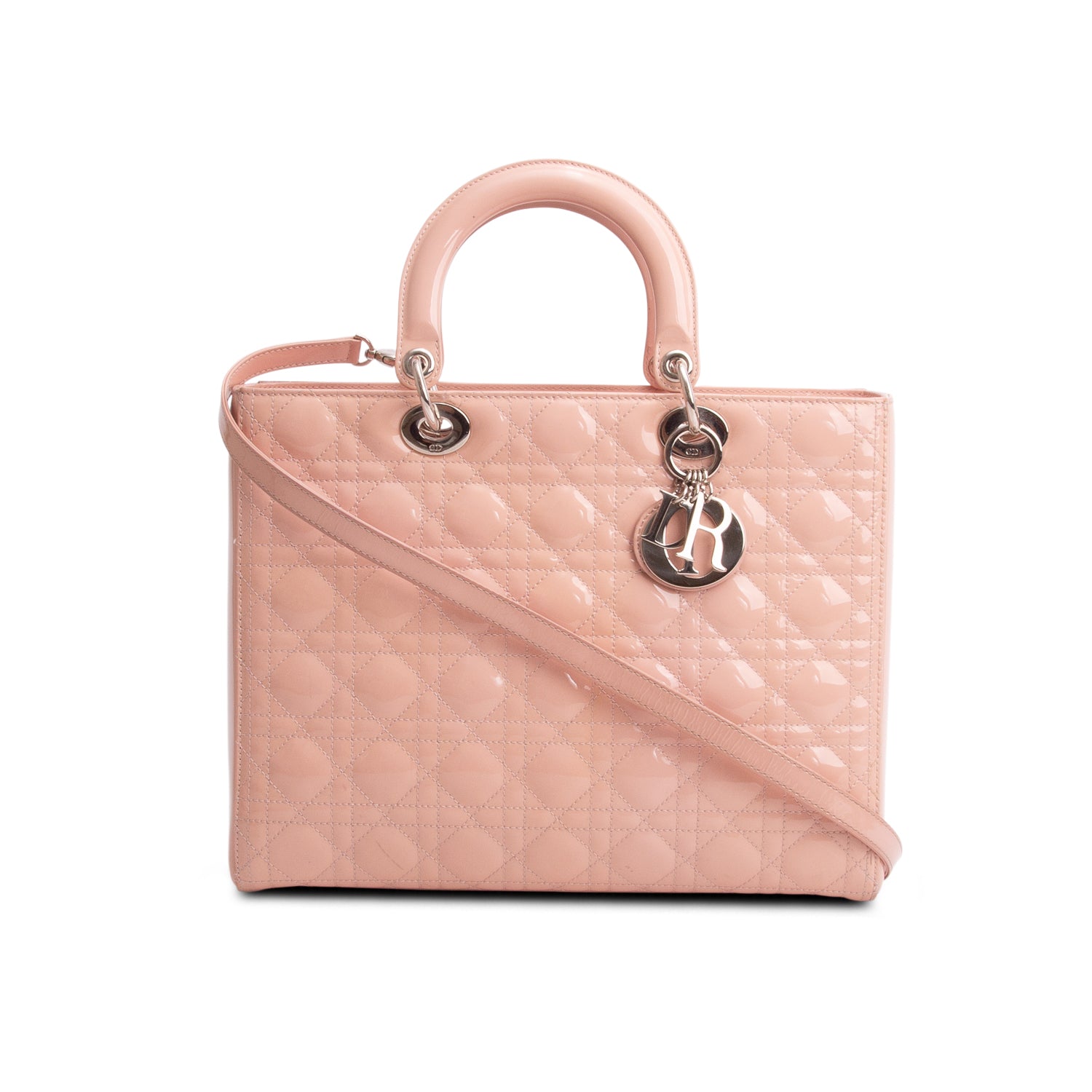Christian Dior Pink Cannage Patent Leather Large Lady Dior w/ Strap