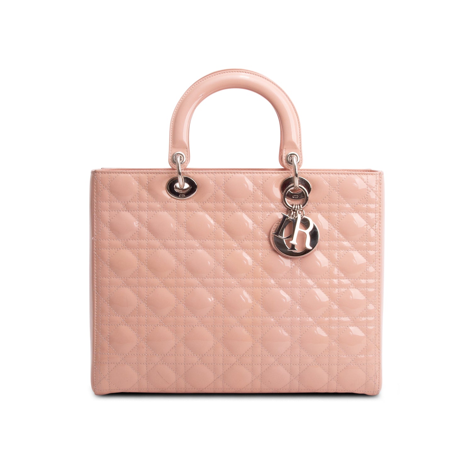 Christian Dior Pink Cannage Patent Leather Large Lady Dior w/ Strap