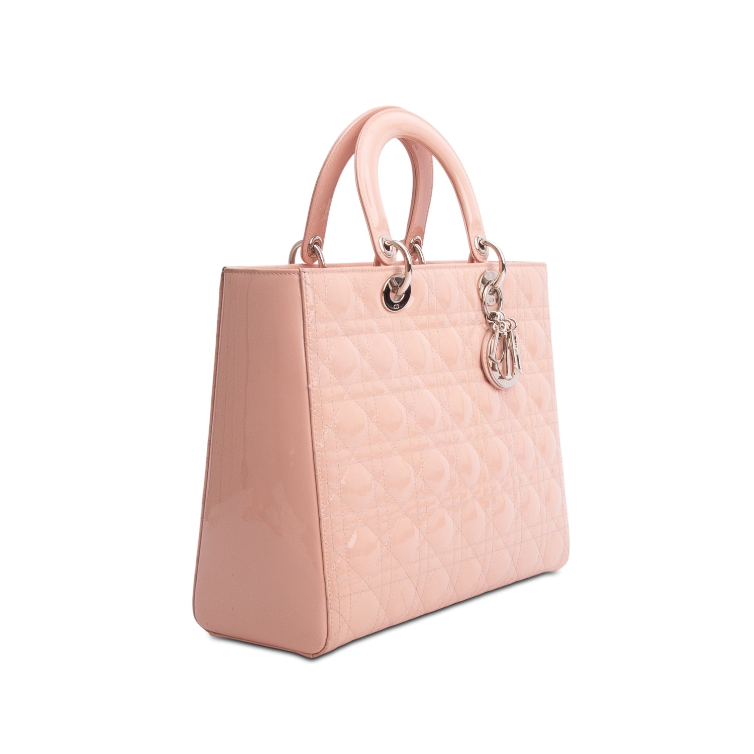Christian Dior Pink Cannage Patent Leather Large Lady Dior w/ Strap