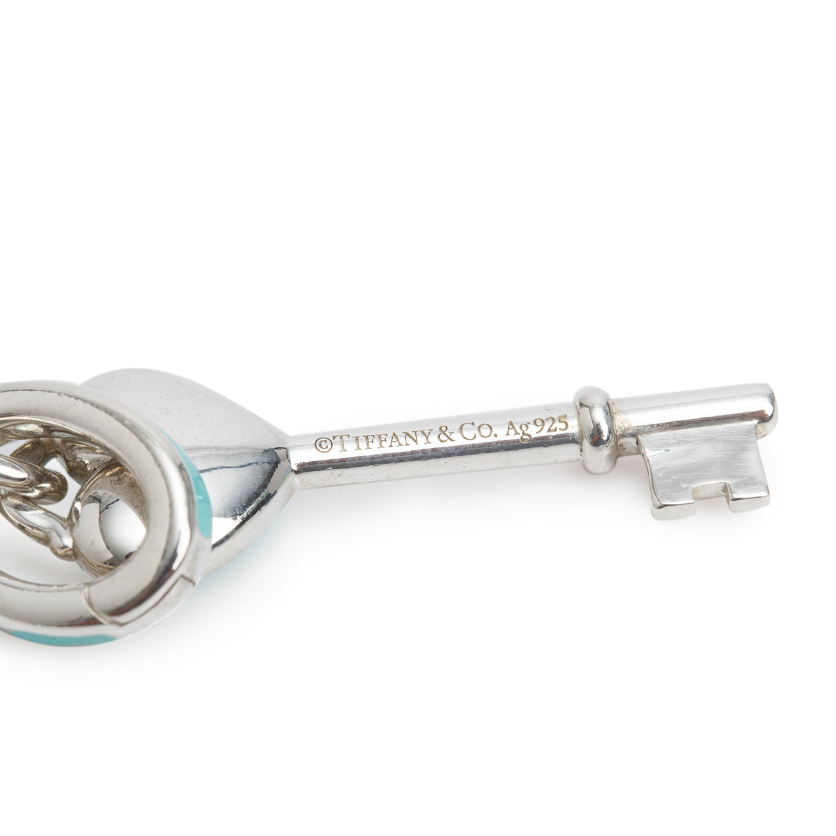 Tiffany & Co. Sterling Silver Blue Enamel Mini Heart Key Pendant