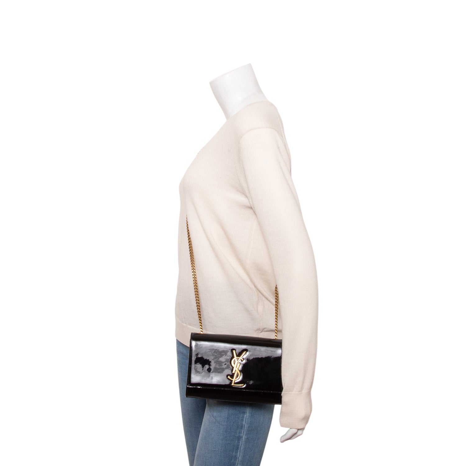 Saint Laurent Black Patent Leather Small Kate Chain Bag