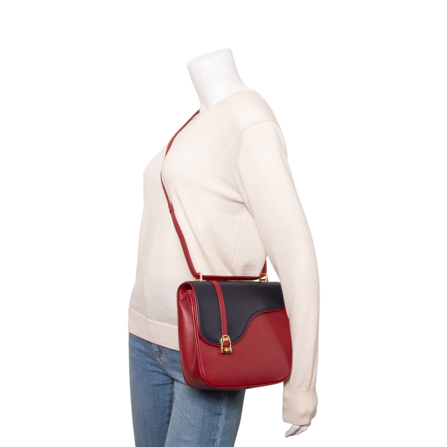 Gucci Navy/Red Calfskin Equestrian Shoulder Bag