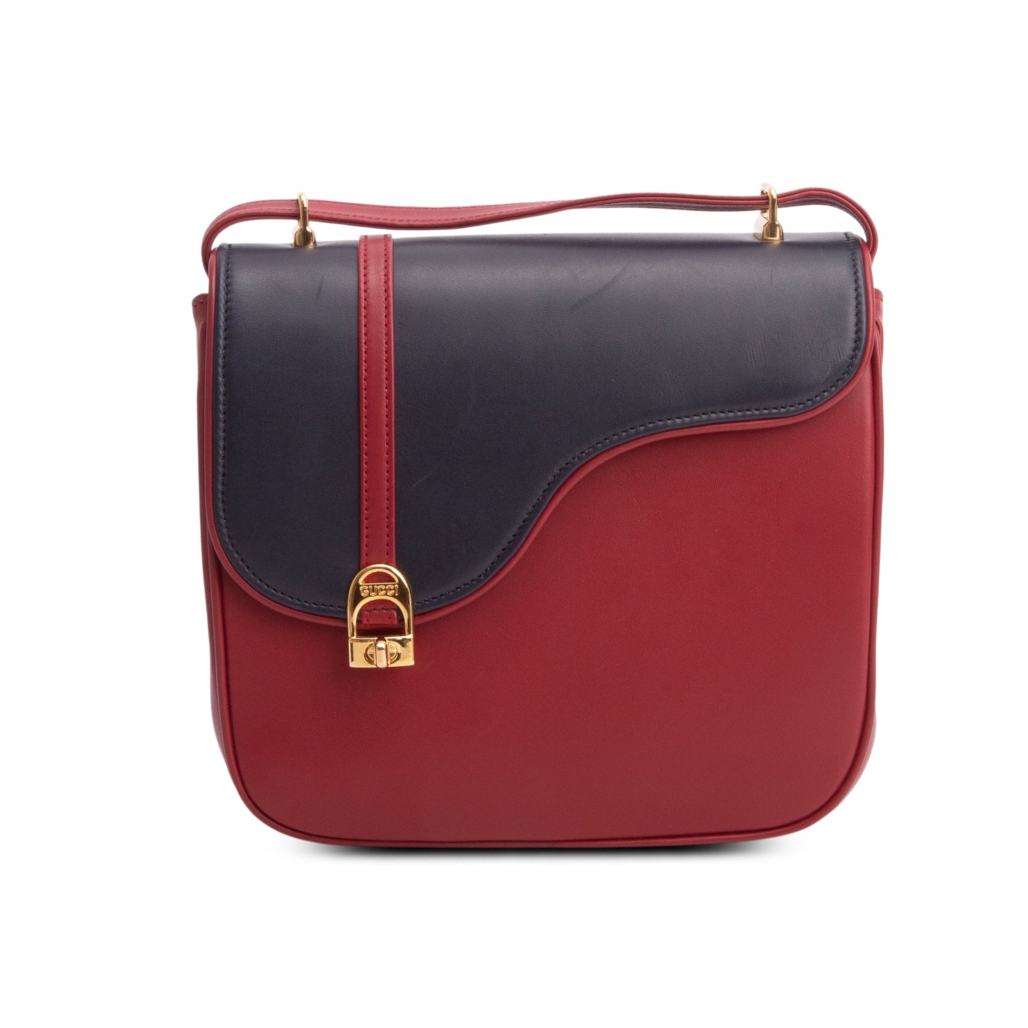 Gucci Navy/Red Calfskin Equestrian Shoulder Bag