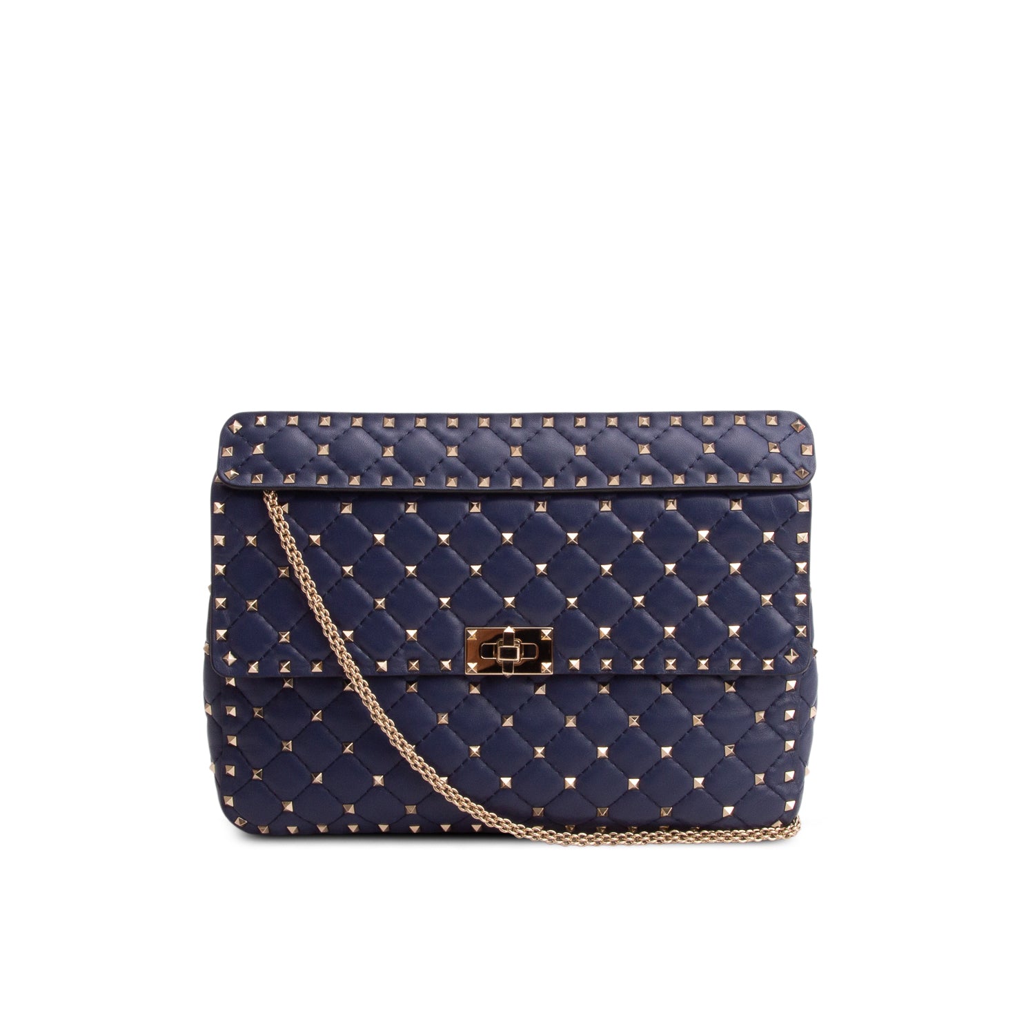 Valentino Blue Nappa Large Rockstud Spike Shoulder Bag