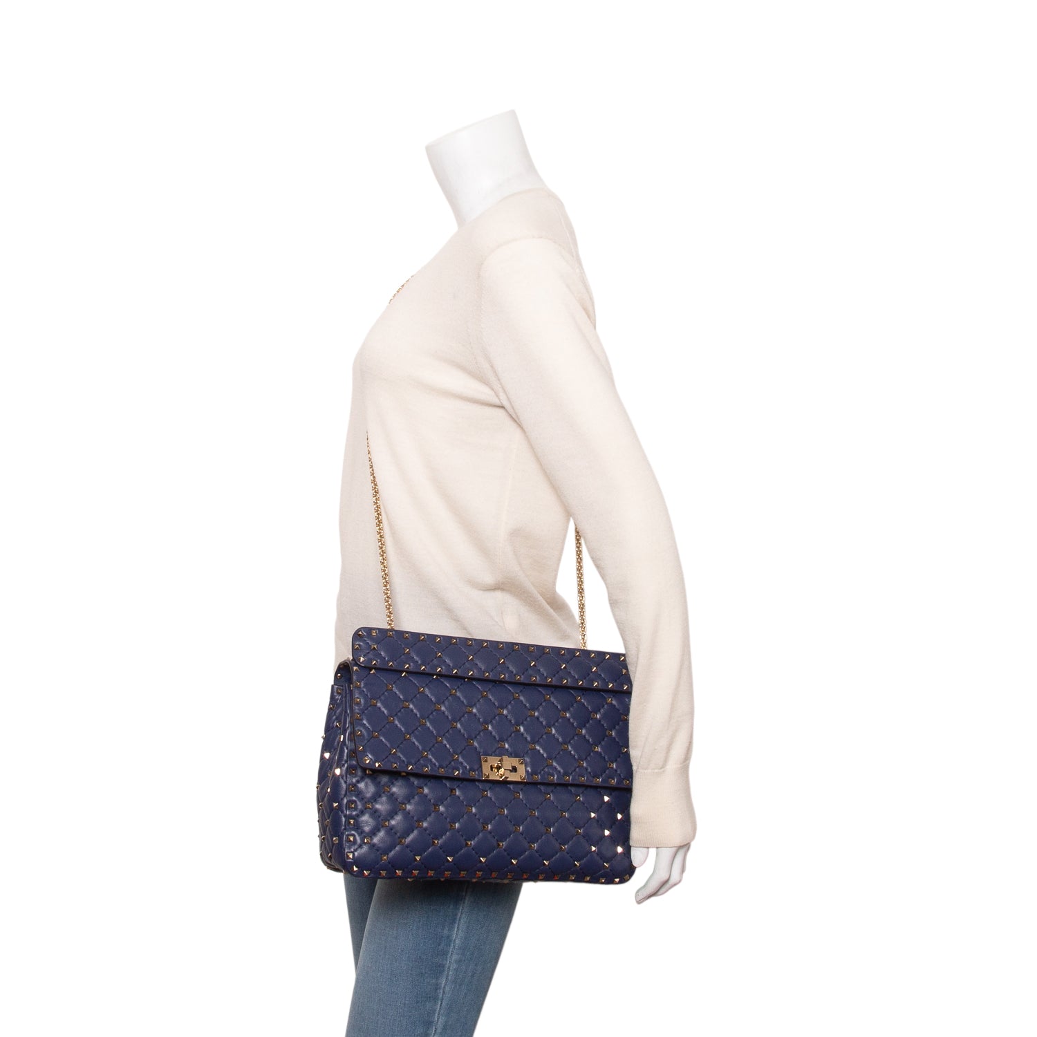 Valentino Blue Nappa Large Rockstud Spike Shoulder Bag