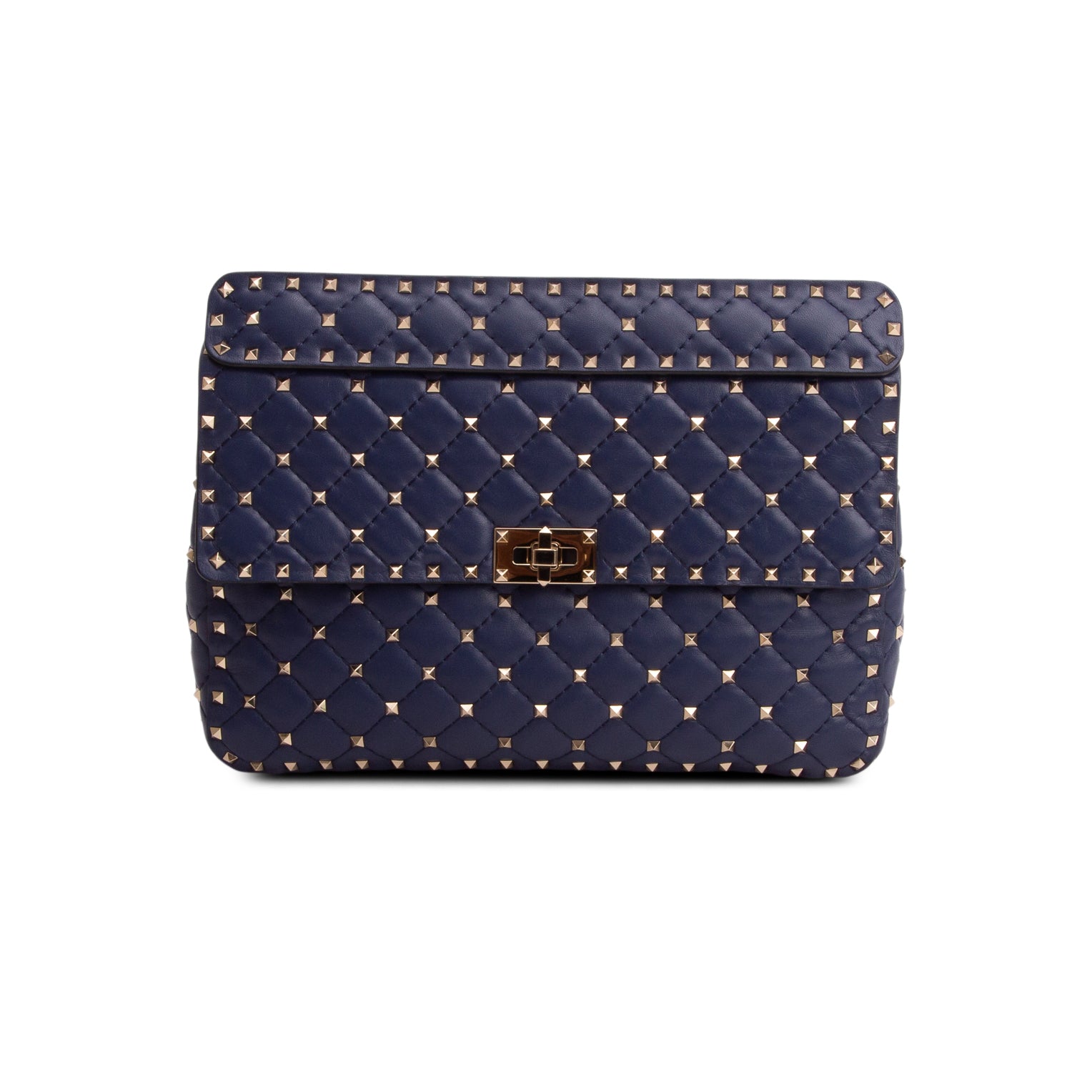 Valentino Blue Nappa Large Rockstud Spike Shoulder Bag