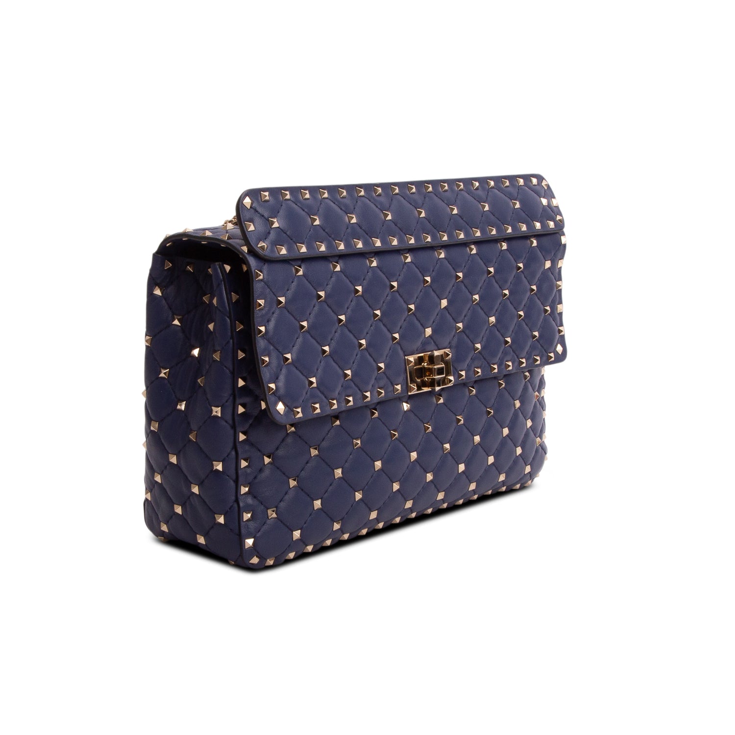 Valentino Blue Nappa Large Rockstud Spike Shoulder Bag
