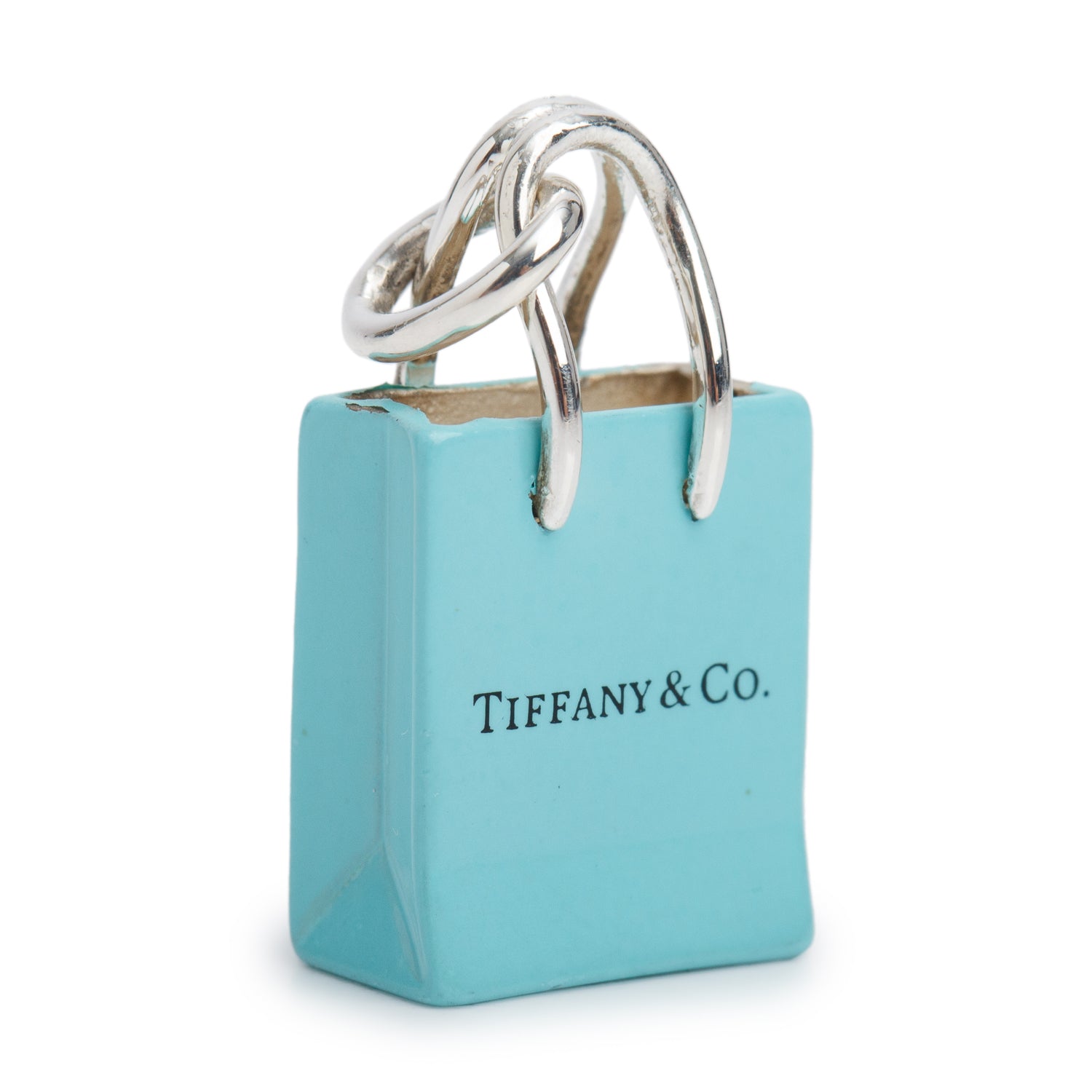 Tiffany & Co. Sterling Silver Blue Enamel Shopping Bag Charm