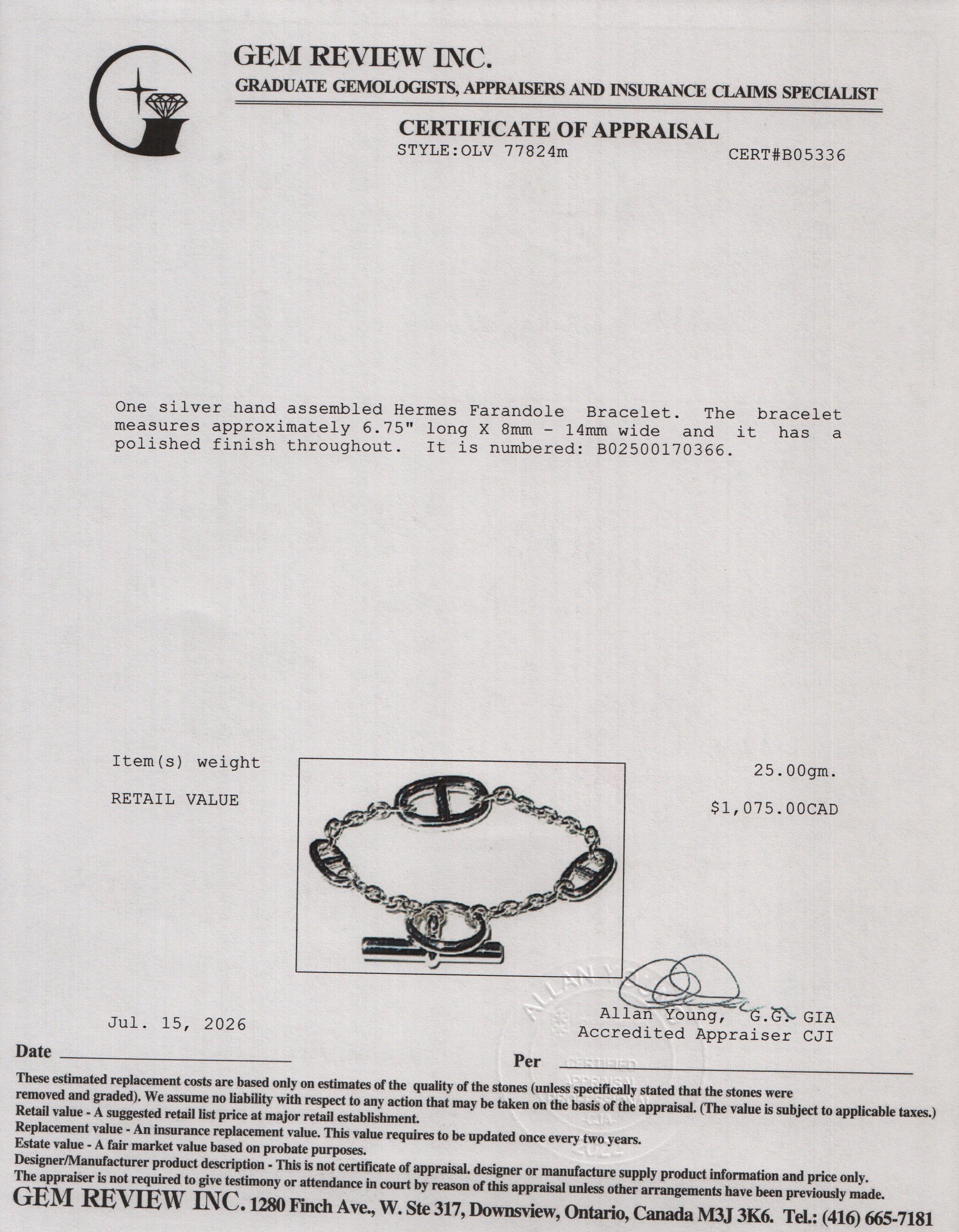 Hermes 2026 Sterling Silver Farandole Bracelet w/ Box