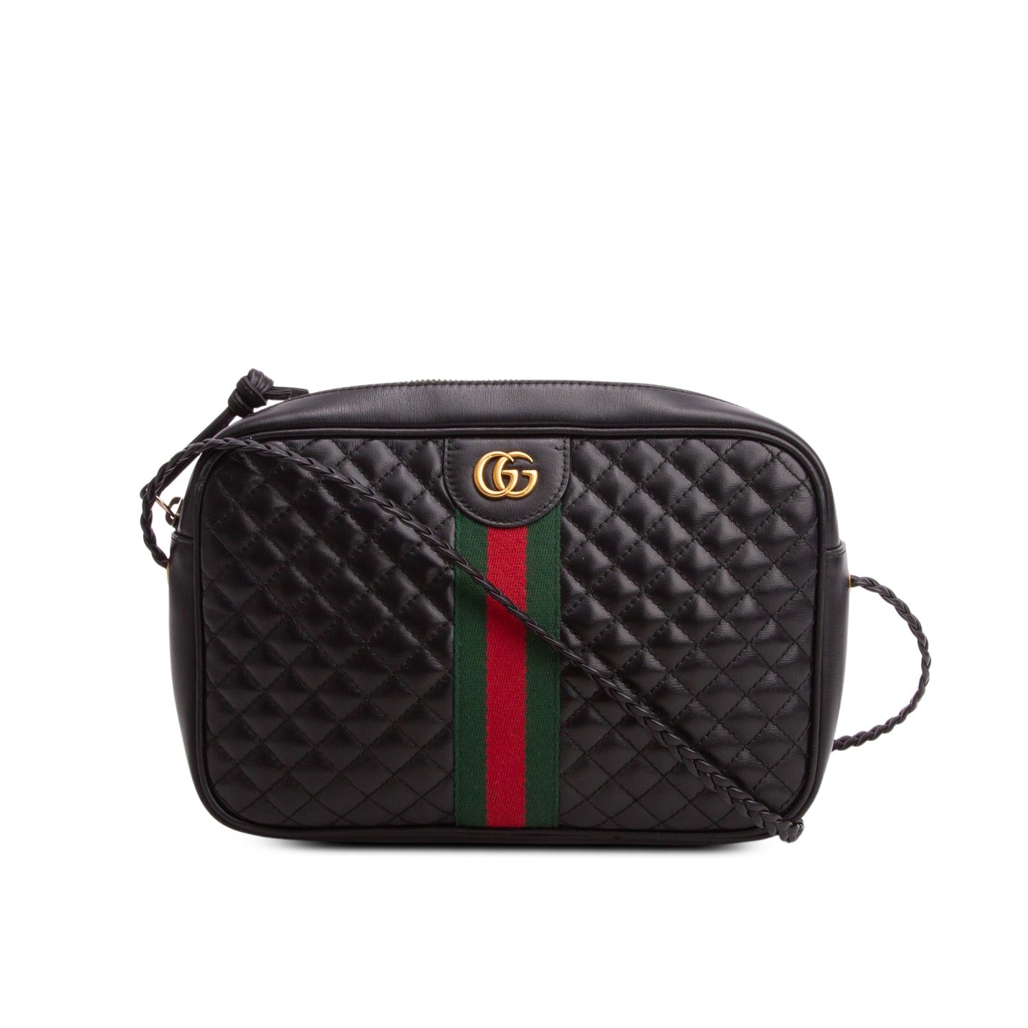 Gucci Black Calfskin Web Trapuntata Small GG Shoulder Bag