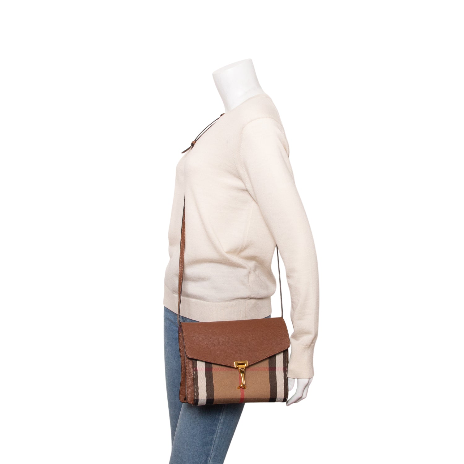 Burberry Brown Derby Calfskin House Check Small Macken Crossbody Bag