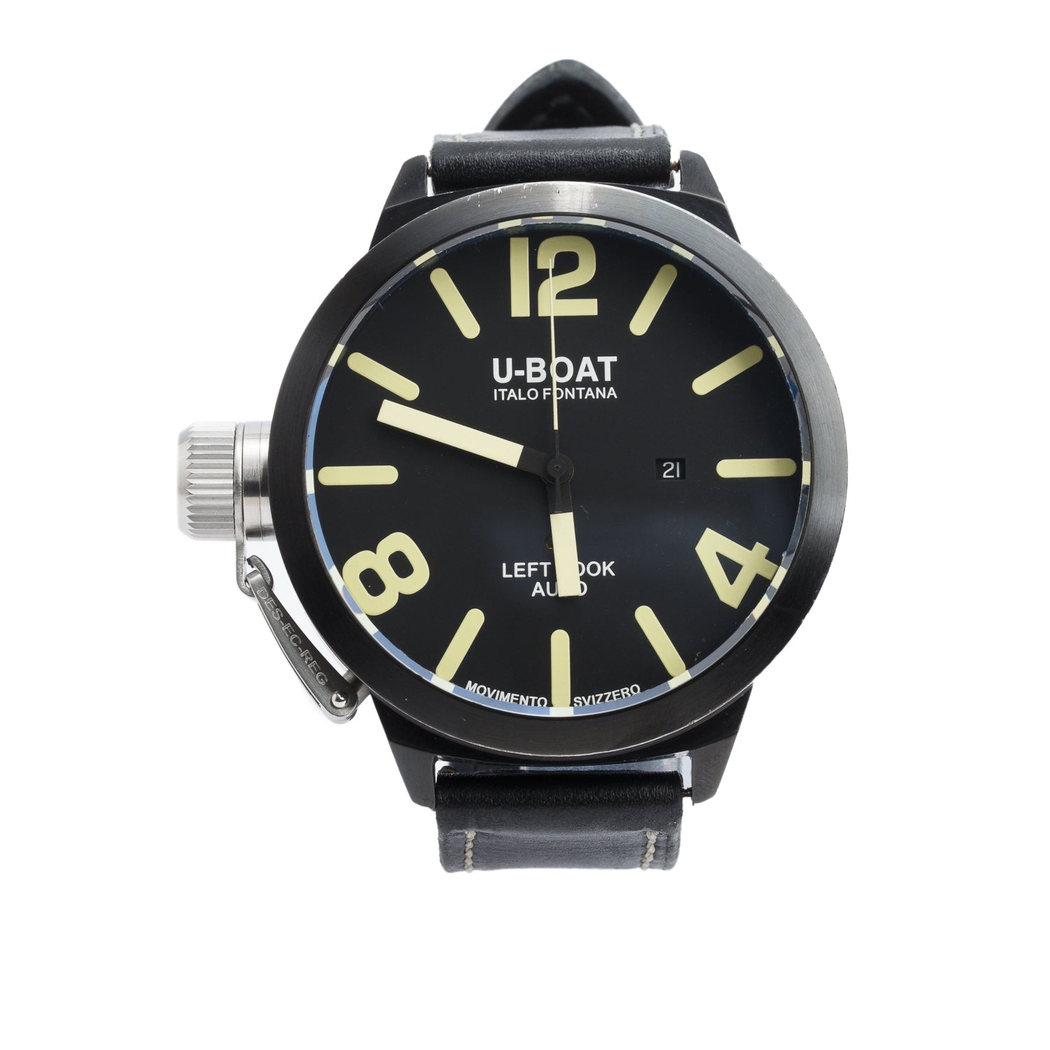 U-Boat Black PVD Stainless Steel Italo Fontana Leff Hook 52 MM Automatic Watch Black Dial w/ Box & Extra Strap