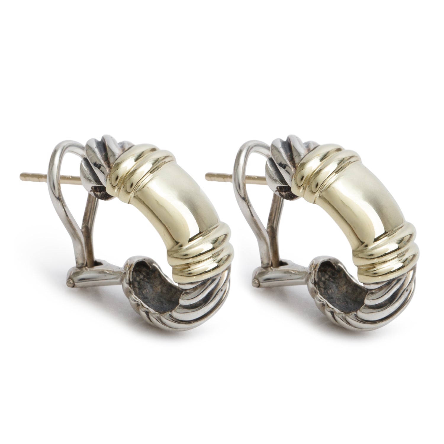David Yurman Sterling Silver & 14k Yellow Gold Metro Huggie Earrings