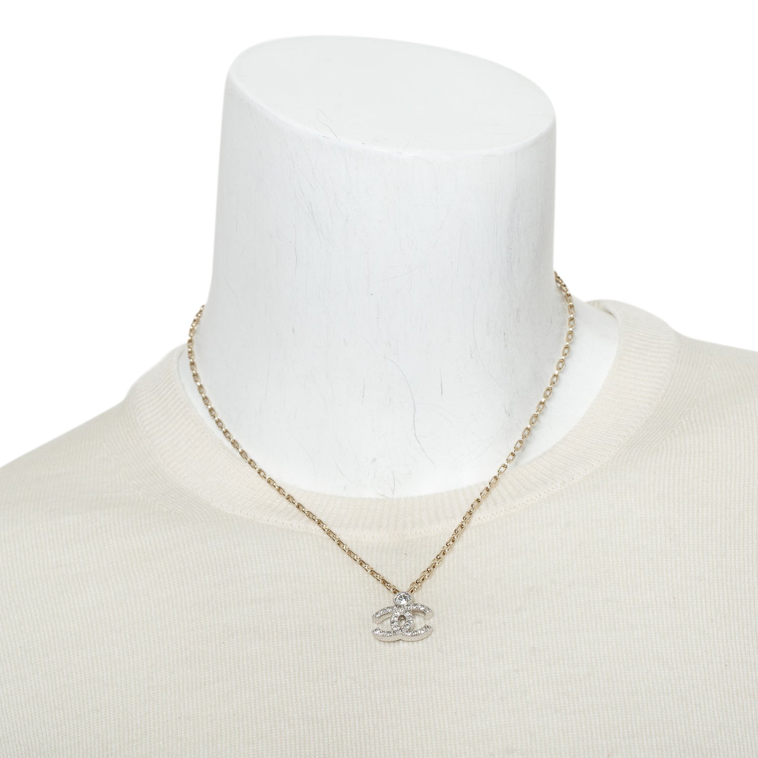 Chanel 2026 Gold-Plated Metal Strass CC Pendant Necklace w/ Box & Receipt