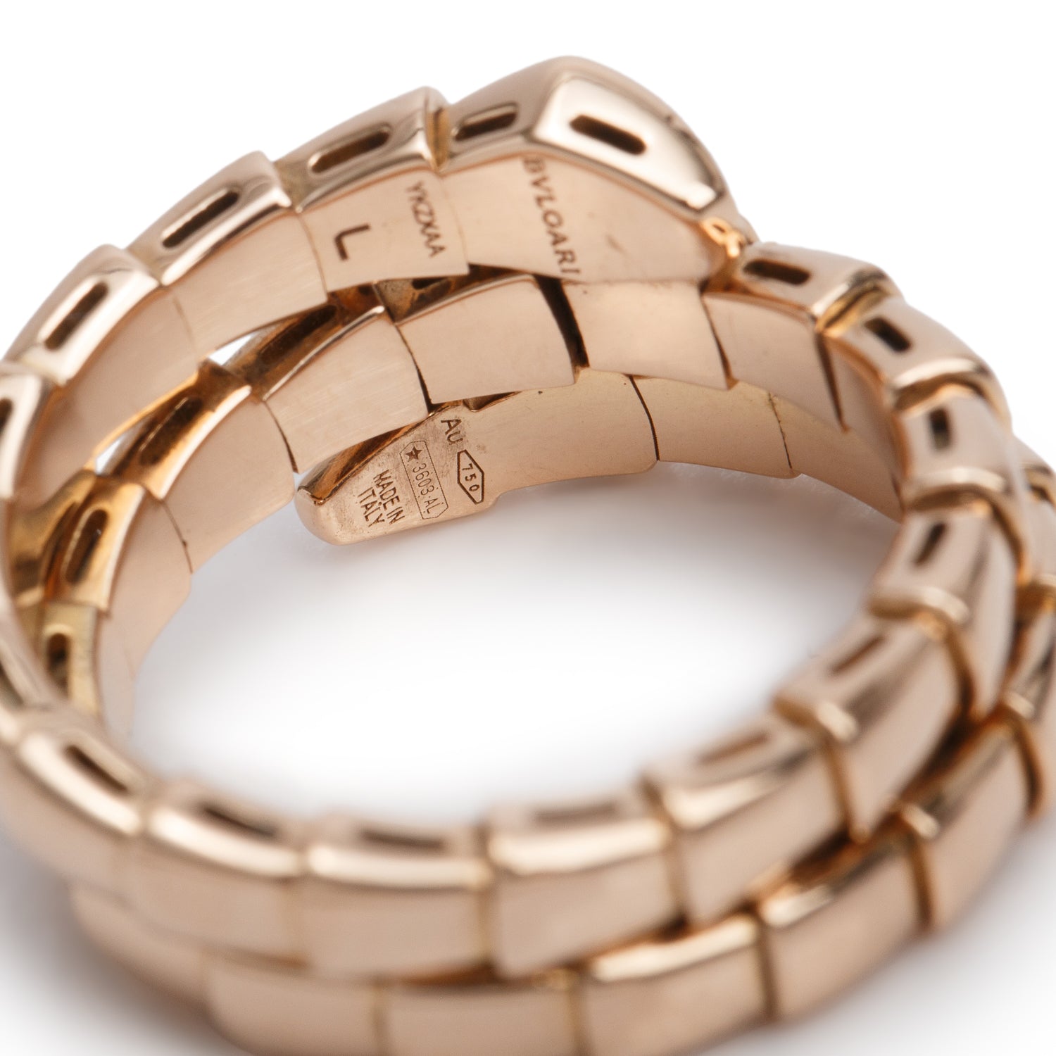 BVLGARI 18k Rose Gold Diamond Serpenti Viper Ring, Size L w/ Box