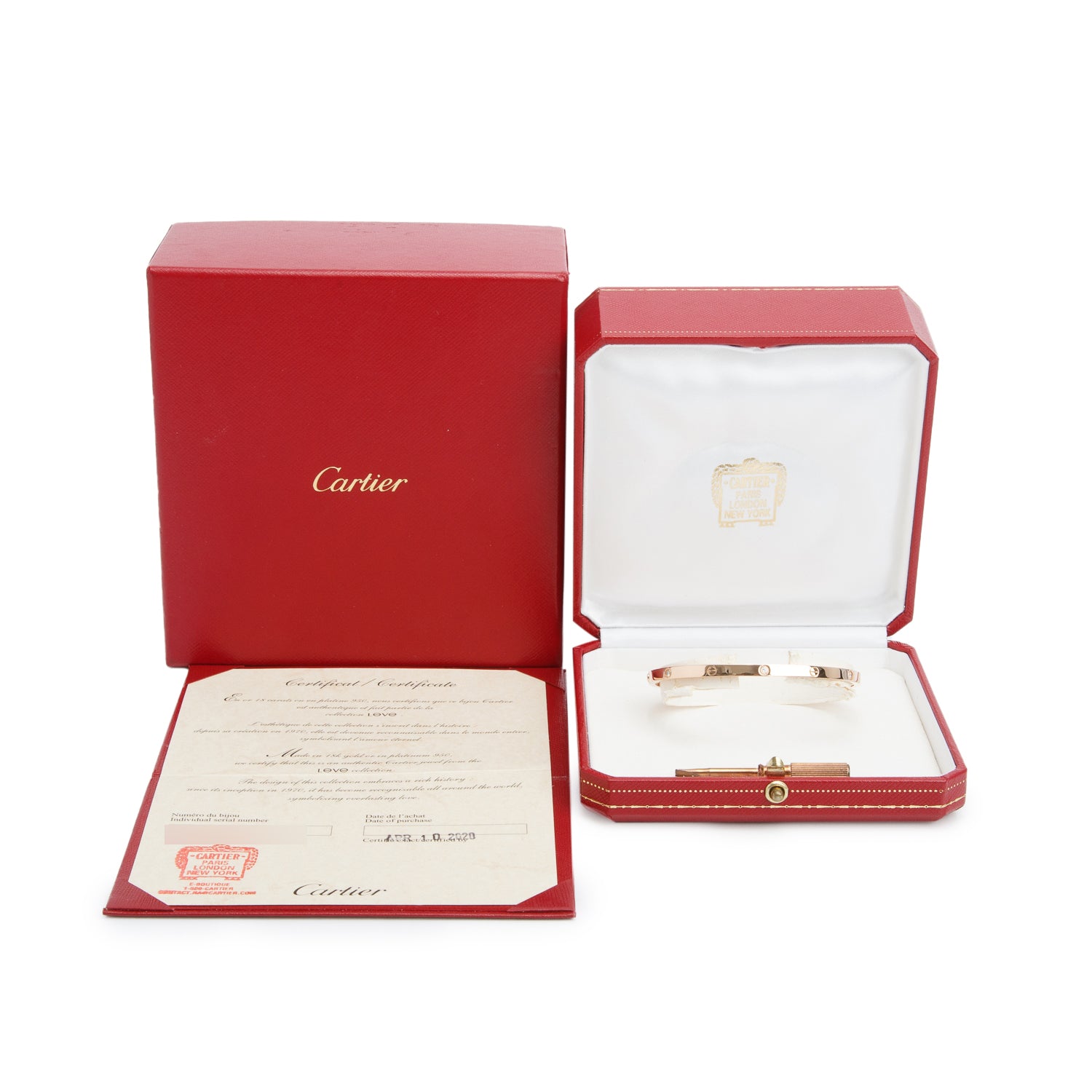Cartier 2020 18k Rose Gold 6 Diamond Love Bracelet, Small Model Size 18 w/ Box & Certificate