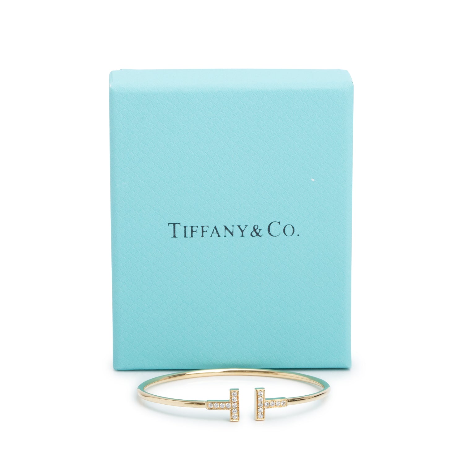 Tiffany & Co. 18k Yellow Gold Diamond T Wire Bracelet w/ Box